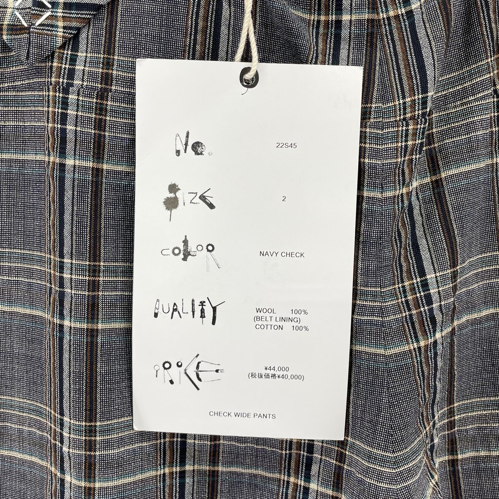 パンツ SUNSEA CHECK WIDE PANTS チェックワイドパンツ 2 グレー 2 グレー