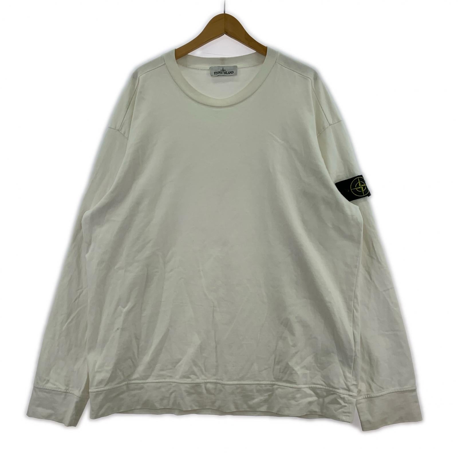 長袖Ｔシャツ ロゴパッチ ガーメントダイ スウェット ロンT 白 XXL ホワイト