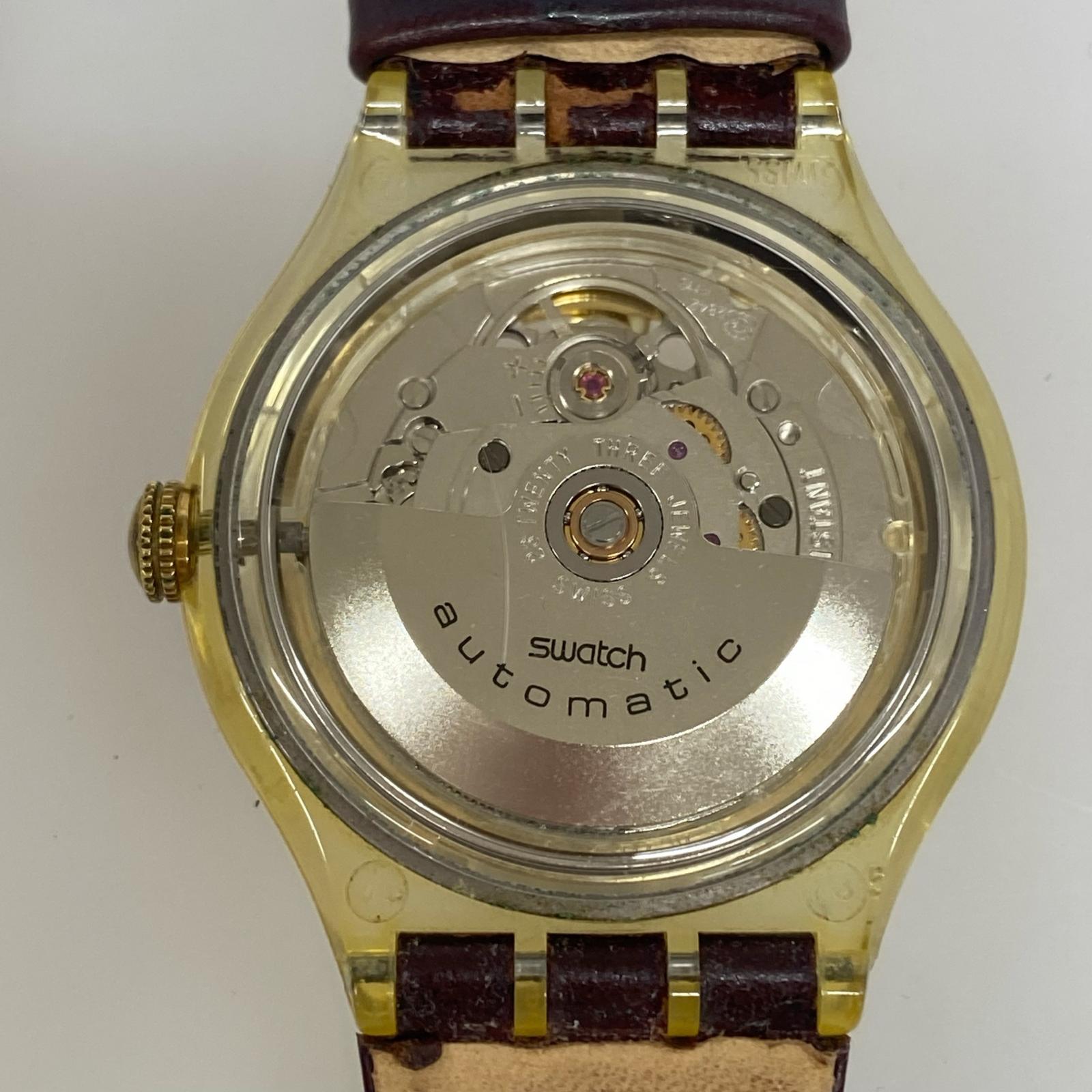 腕時計 Swatch メンズ時計 自動巻 スケルトン ブラウン