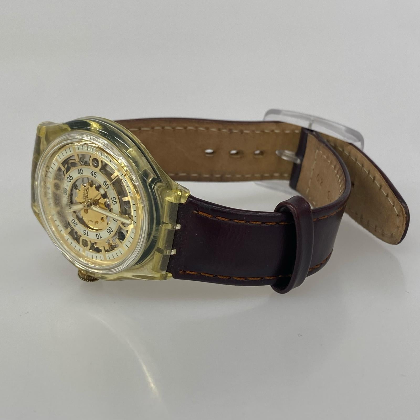 腕時計 Swatch メンズ時計 自動巻 スケルトン ブラウン