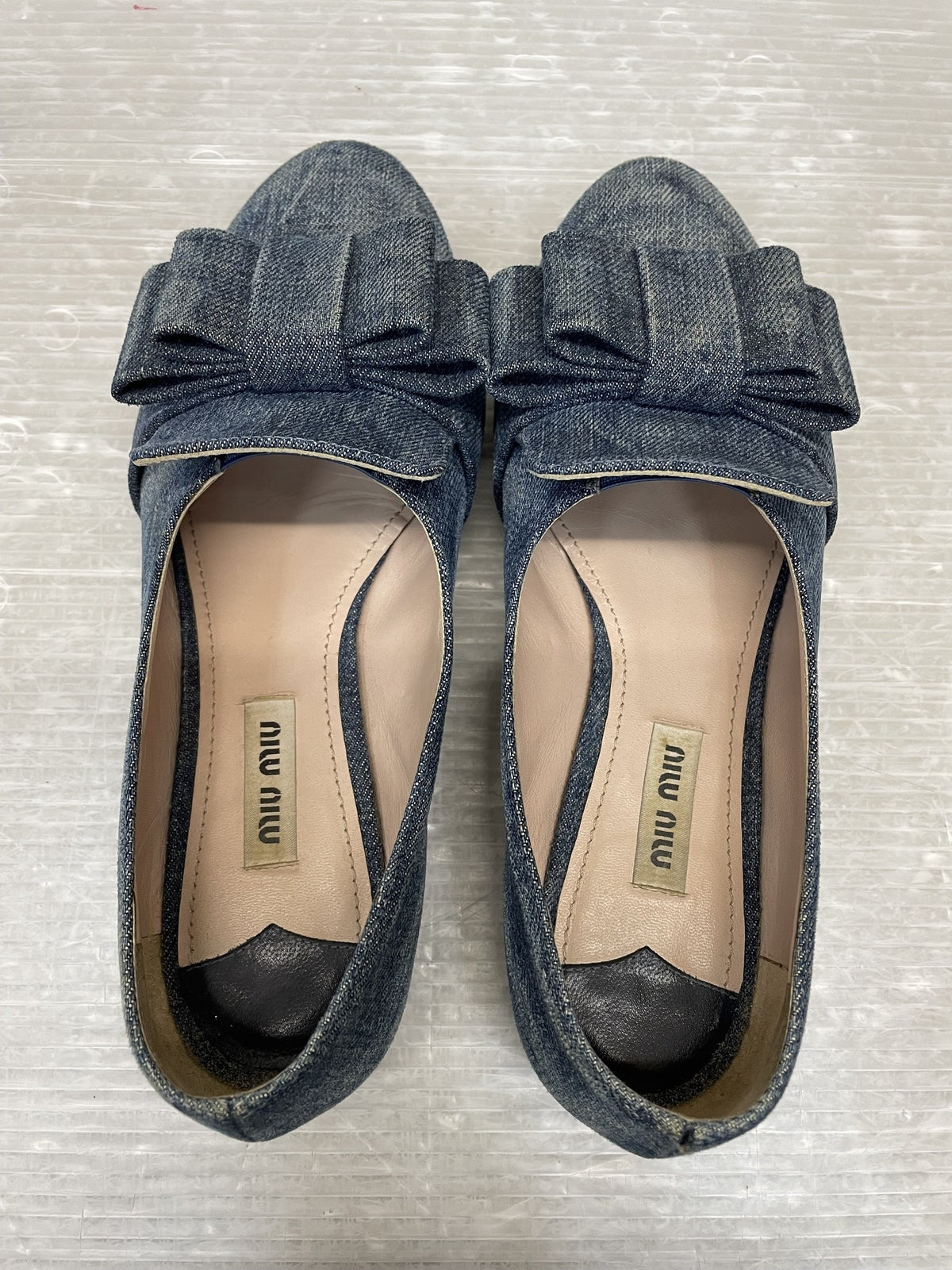 miumiu ヒールビジュー デニムリボンパンプス 36