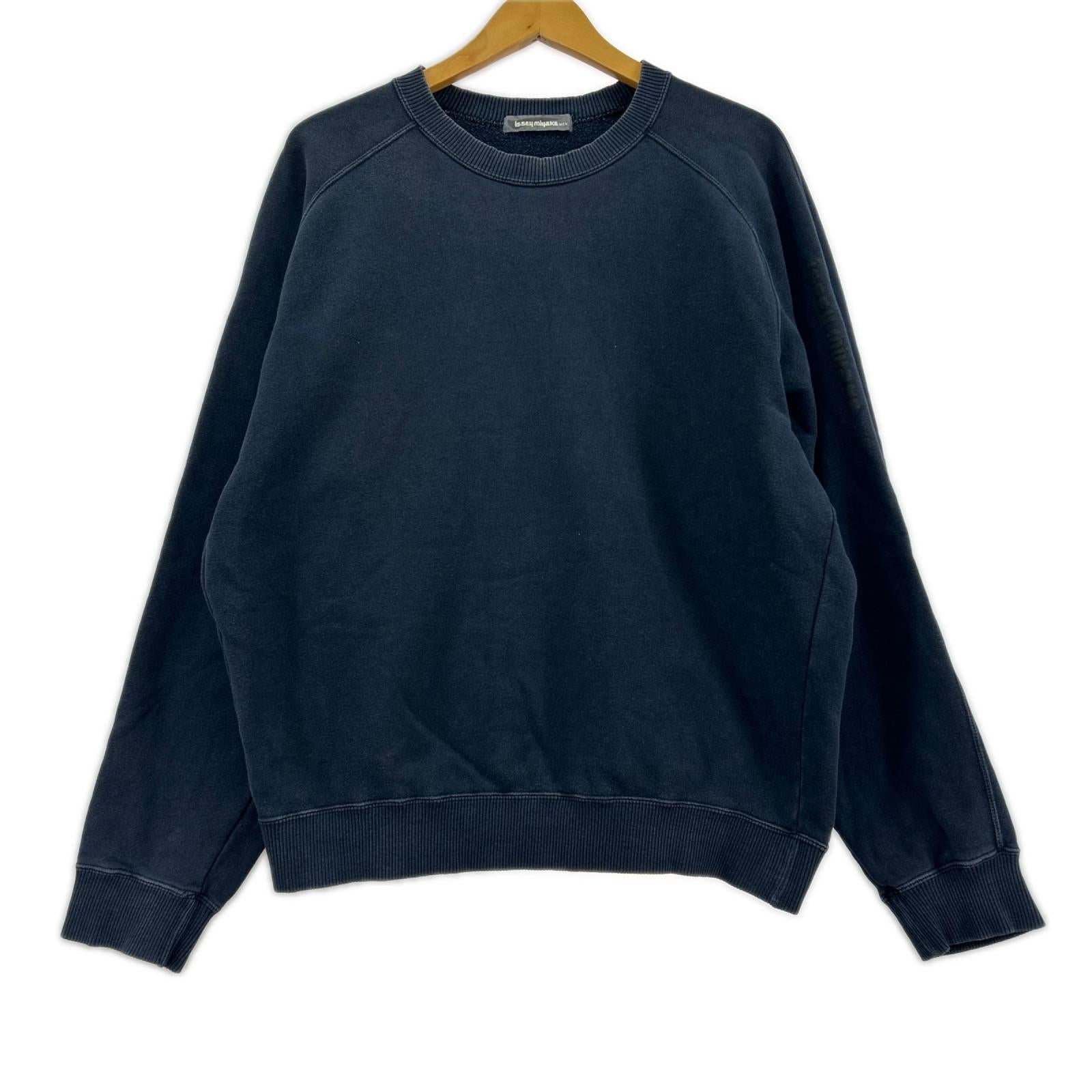スウェット ISSEY MIYAKE 80s 筆ﾀｸﾞ ﾗｸﾞﾗﾝｽﾘｰﾌﾞｽｳｪｯﾄｼｬﾂ 紺 (M) M ネイビー