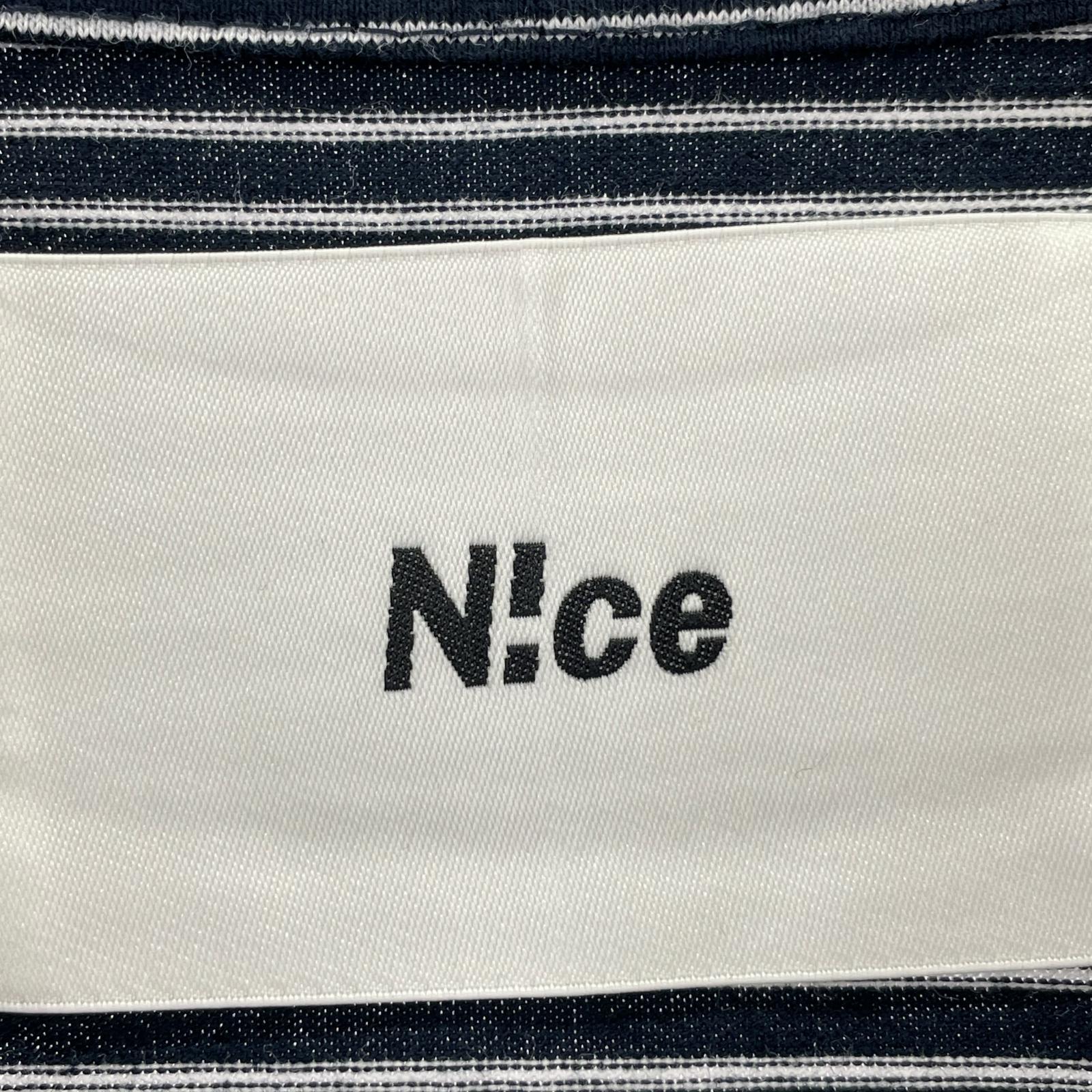 半袖Ｔシャツ N!ce 24ss ROUND LOGO BORDER TEE L L ネイビー