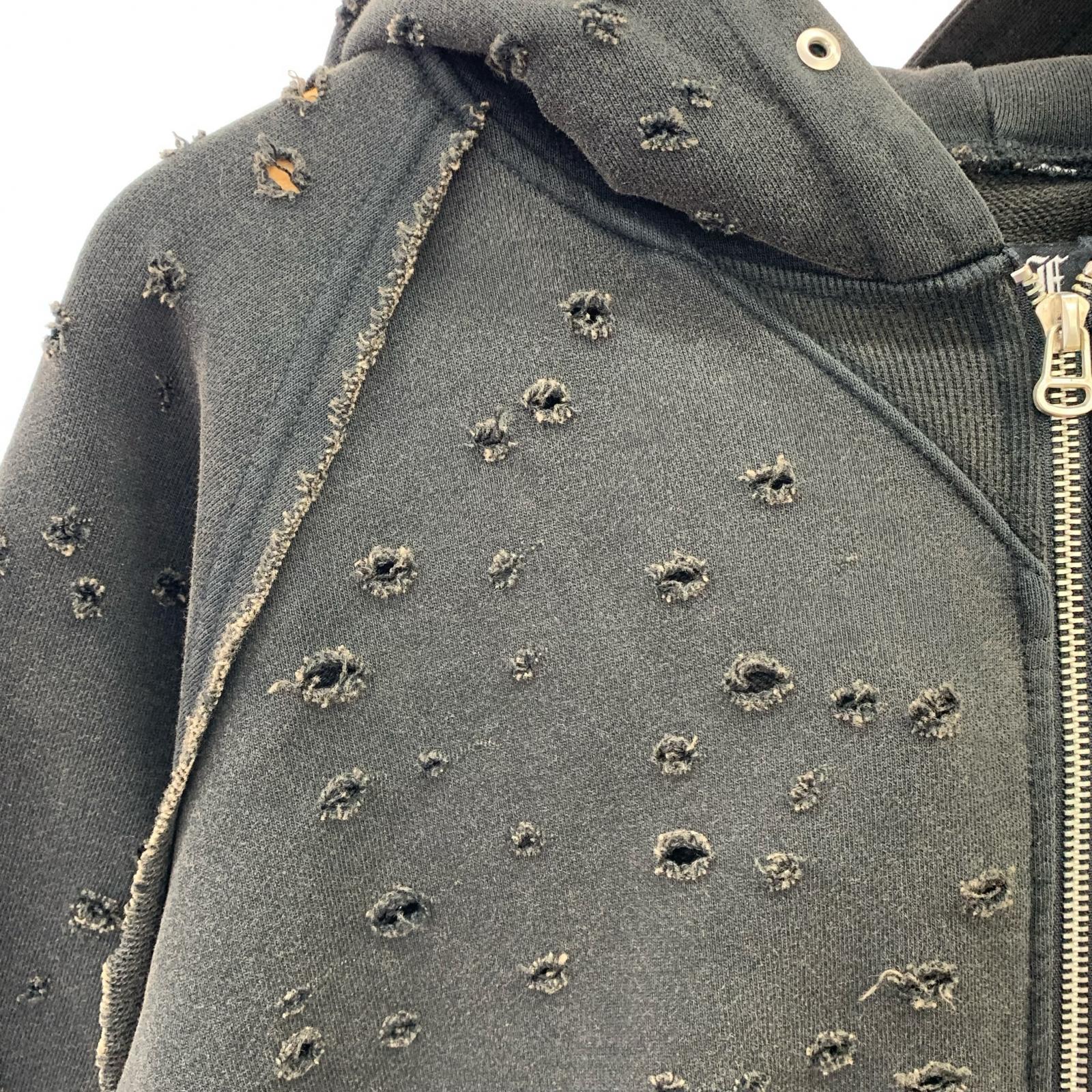 パーカー FAF 25SS　Dameged Zip up Hoodie 黒 (XL) ブラック