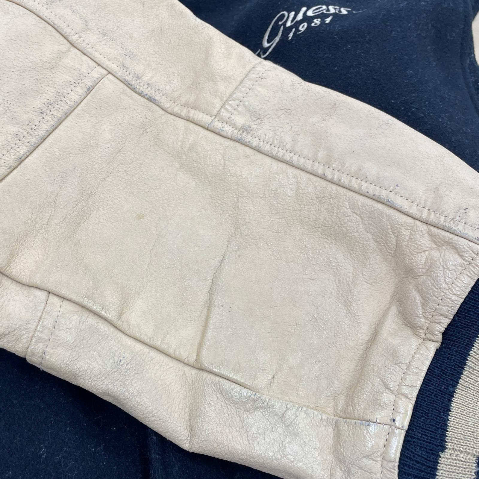 ブルゾン old VARSITY アームレザー 刺繍 スタジャン S 黒 ベージュ S ブラック