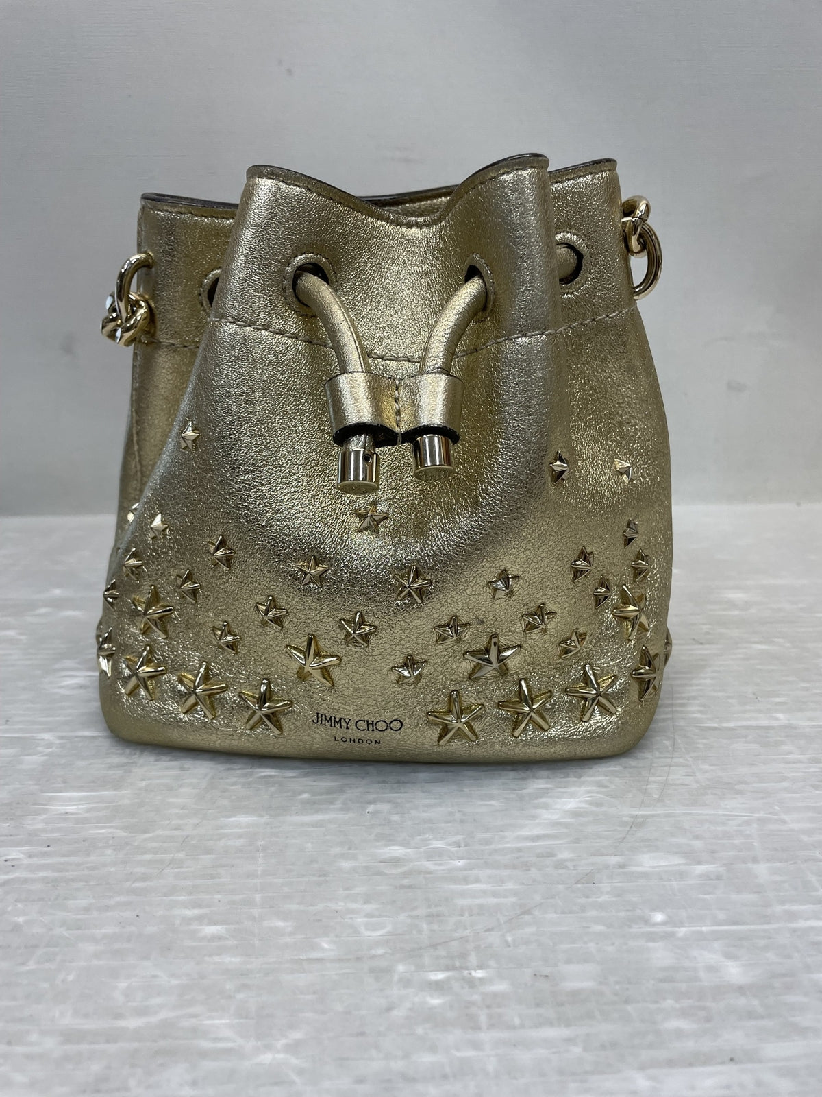 JIMMY CHOO ﾎﾞﾝﾎﾞﾝｽﾀｰ ﾊﾞｹﾞｯﾄ2WAYﾊﾞｯｸﾞ ｺﾞｰﾙﾄﾞ