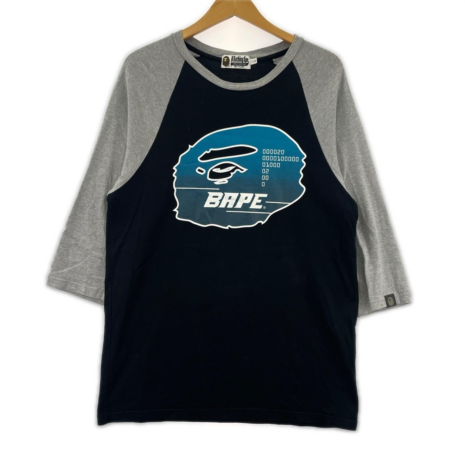 長袖Ｔシャツ A BATHING APE エイプヘッド ラグランカットソー L ブラック×グレー L ブラック