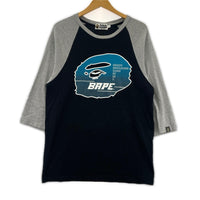 長袖Ｔシャツ A BATHING APE エイプヘッド ラグランカットソー L ブラック×グレー L ブラック