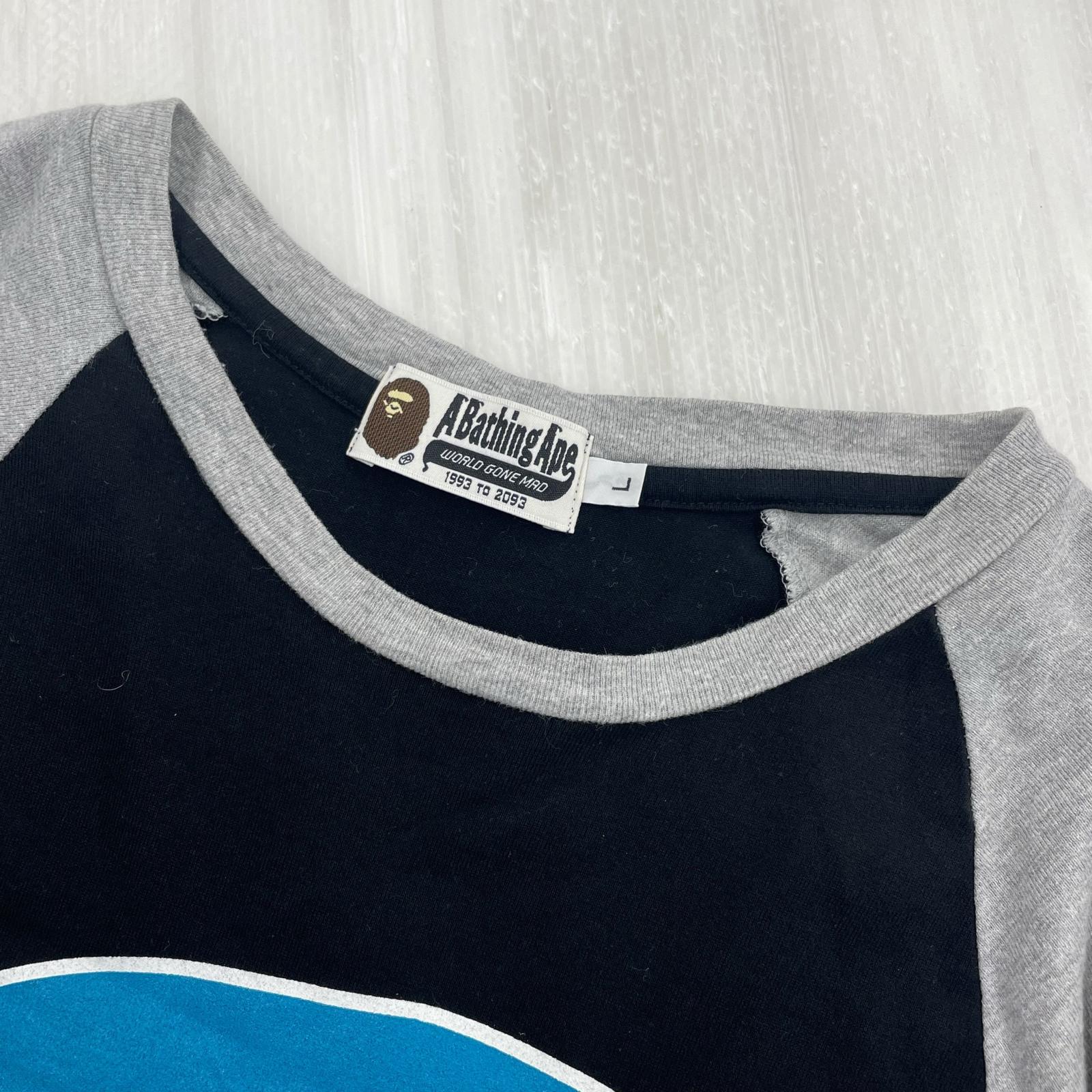 長袖Ｔシャツ A BATHING APE エイプヘッド ラグランカットソー L ブラック×グレー L ブラック