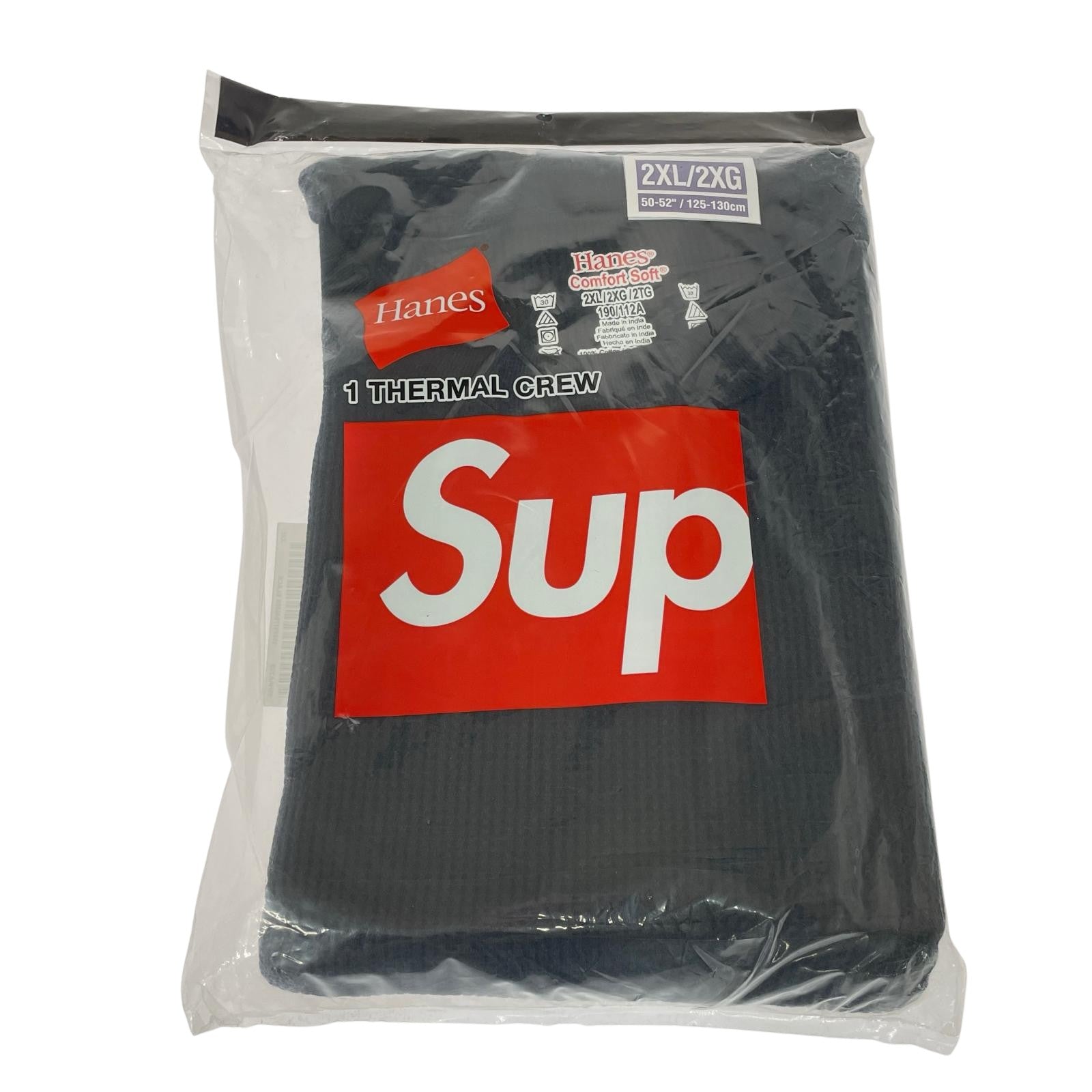 長袖Ｔシャツ Supreme Hanes Thermal Crew Black 無地サーマル 2XL 黒 ブラック