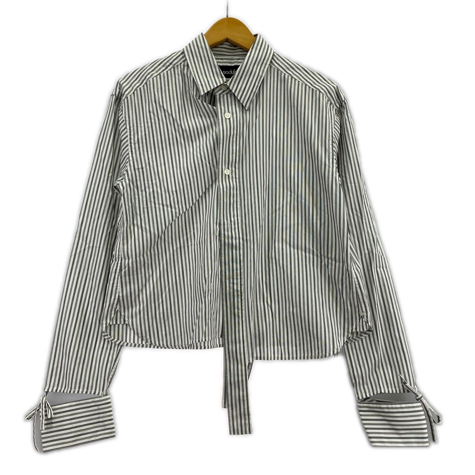 長袖シャツ soduk 24ss 短丈ストライプ カッティングシャツ グレー グレー