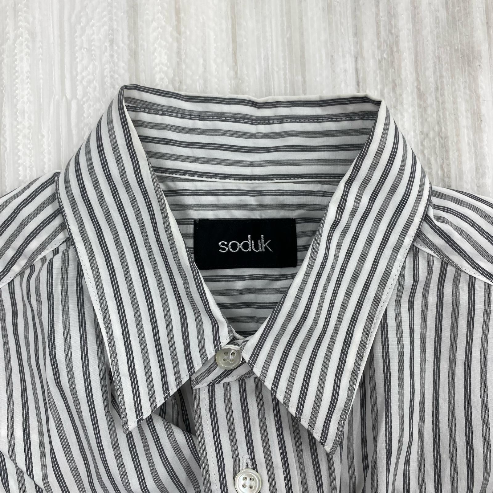 長袖シャツ soduk 24ss 短丈ストライプ カッティングシャツ グレー グレー
