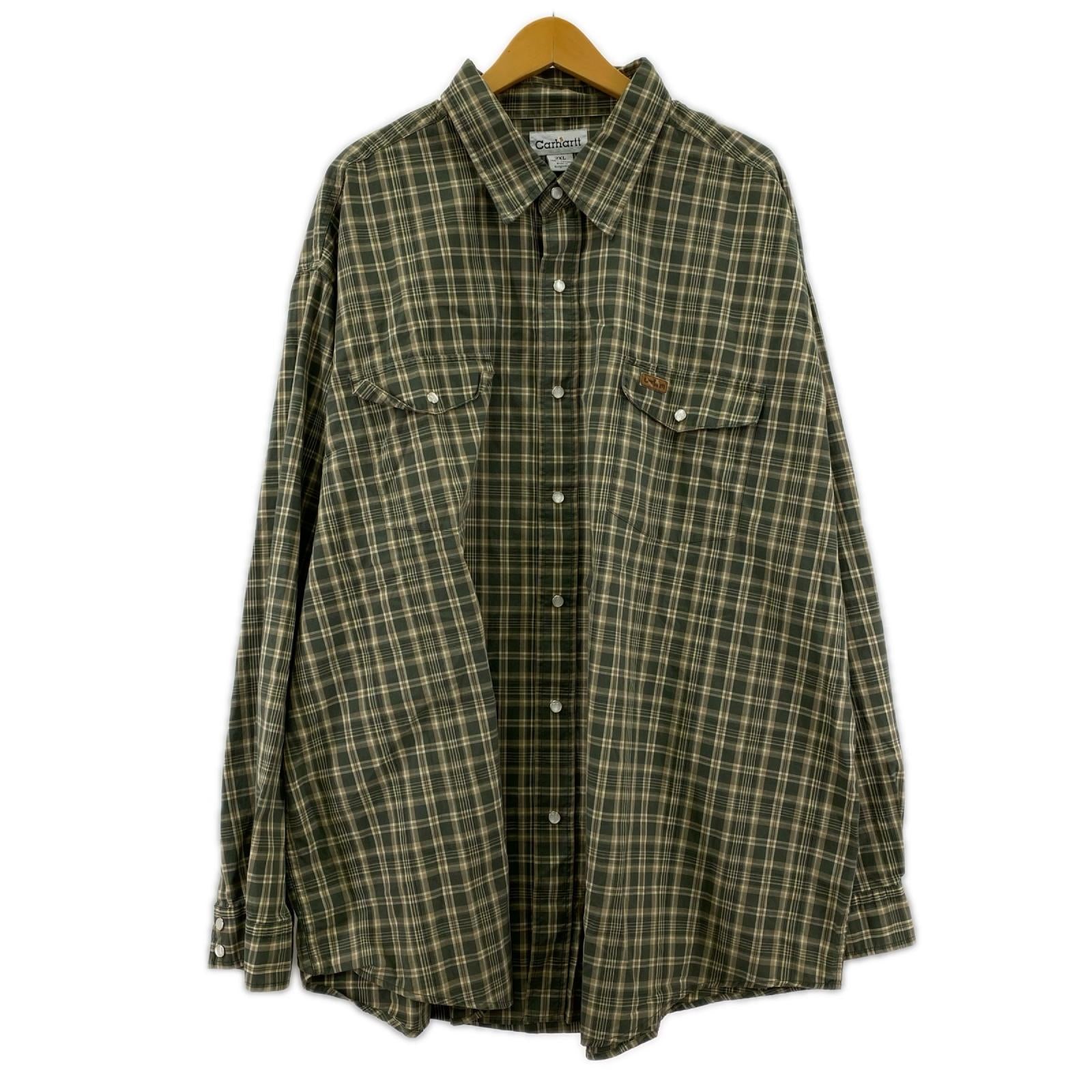 長袖シャツ Carhartt ｽﾅｯﾌﾟﾁｪｯｸｼｬﾂ 緑 (XL) グリーン