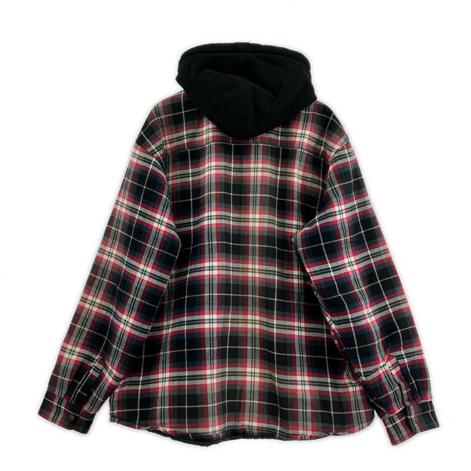 ジャケット Lined Zip Up Hooded Flannel Shirt (XL) 赤 レッド
