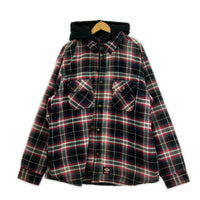 ジャケット Lined Zip Up Hooded Flannel Shirt (XL) 赤 レッド