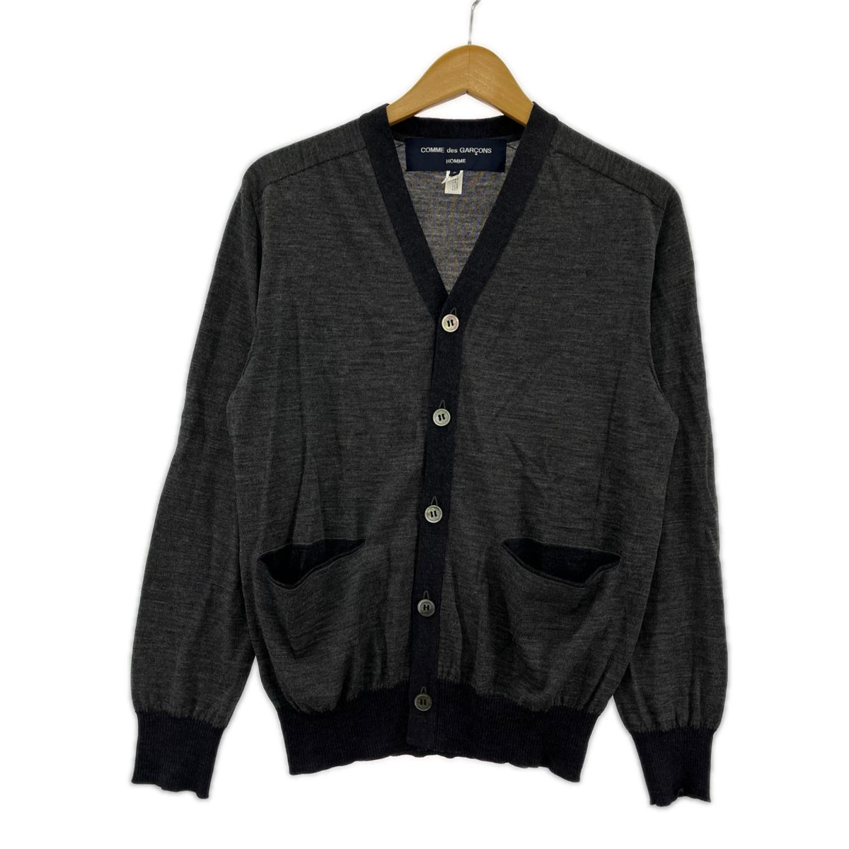 カーディガン HOMME 毛100％　ｶｰﾃﾞｨｶﾞﾝ　S S グレー