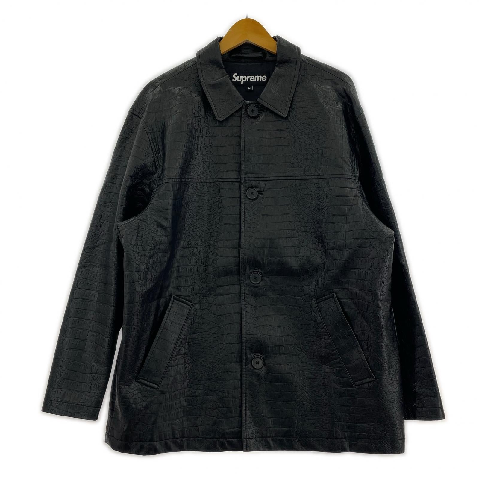 レザージャケット Supreme 22SS Faux Croc Car Coat フェイククロコカバーオール M 黒 M ブラック