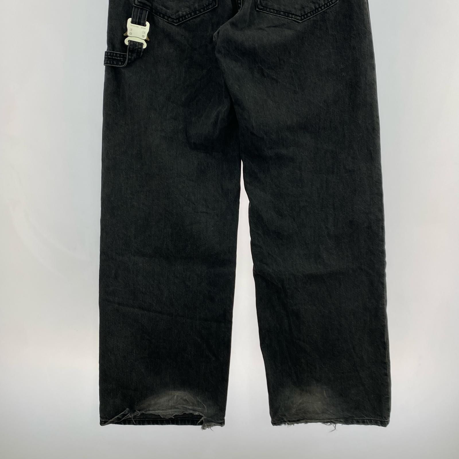デニムパンツ バックル ストレートジーンズ グレー XS ブラック