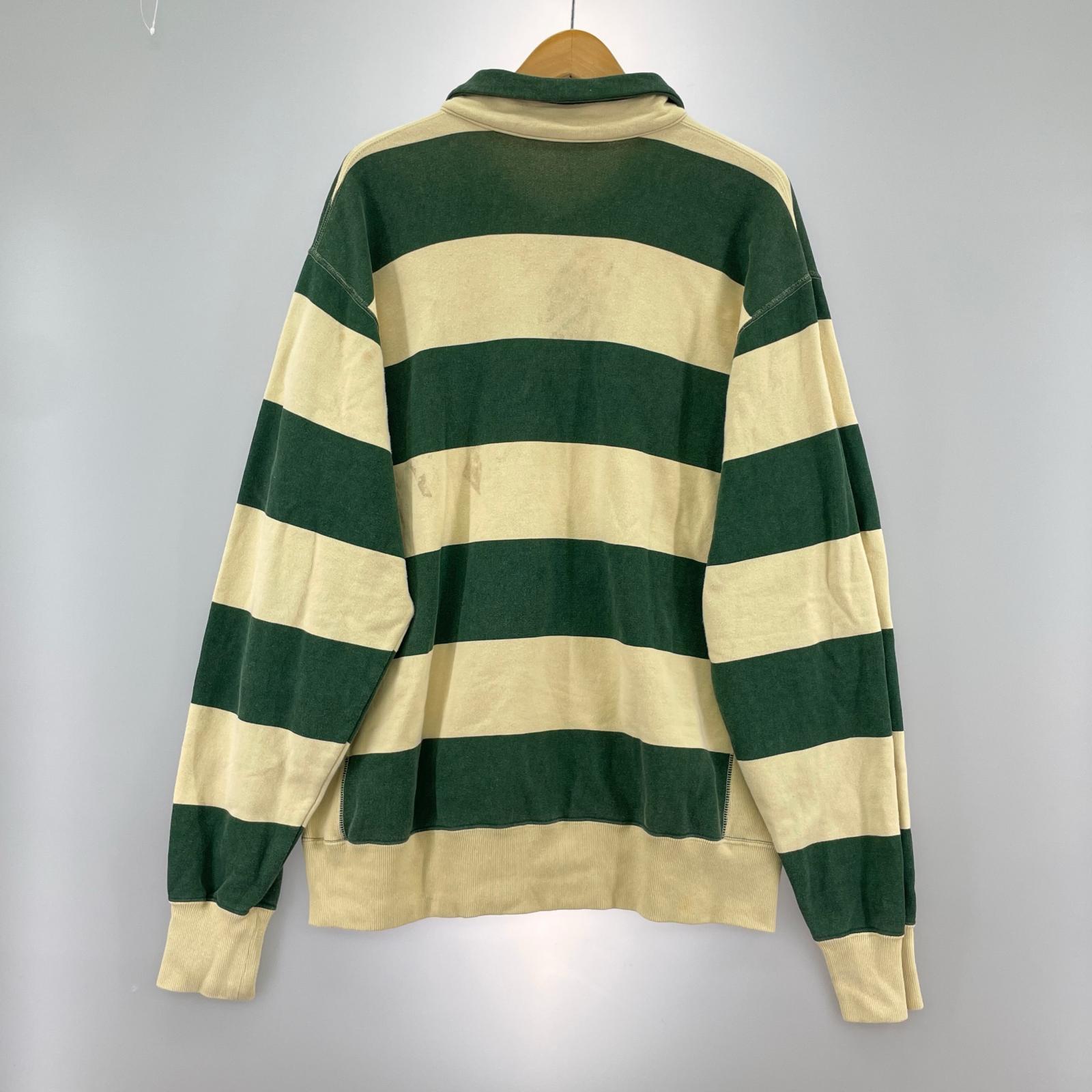 長袖Ｔシャツ ボーダー ハーフジップ 緑