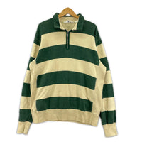 長袖Ｔシャツ ボーダー ハーフジップ 緑