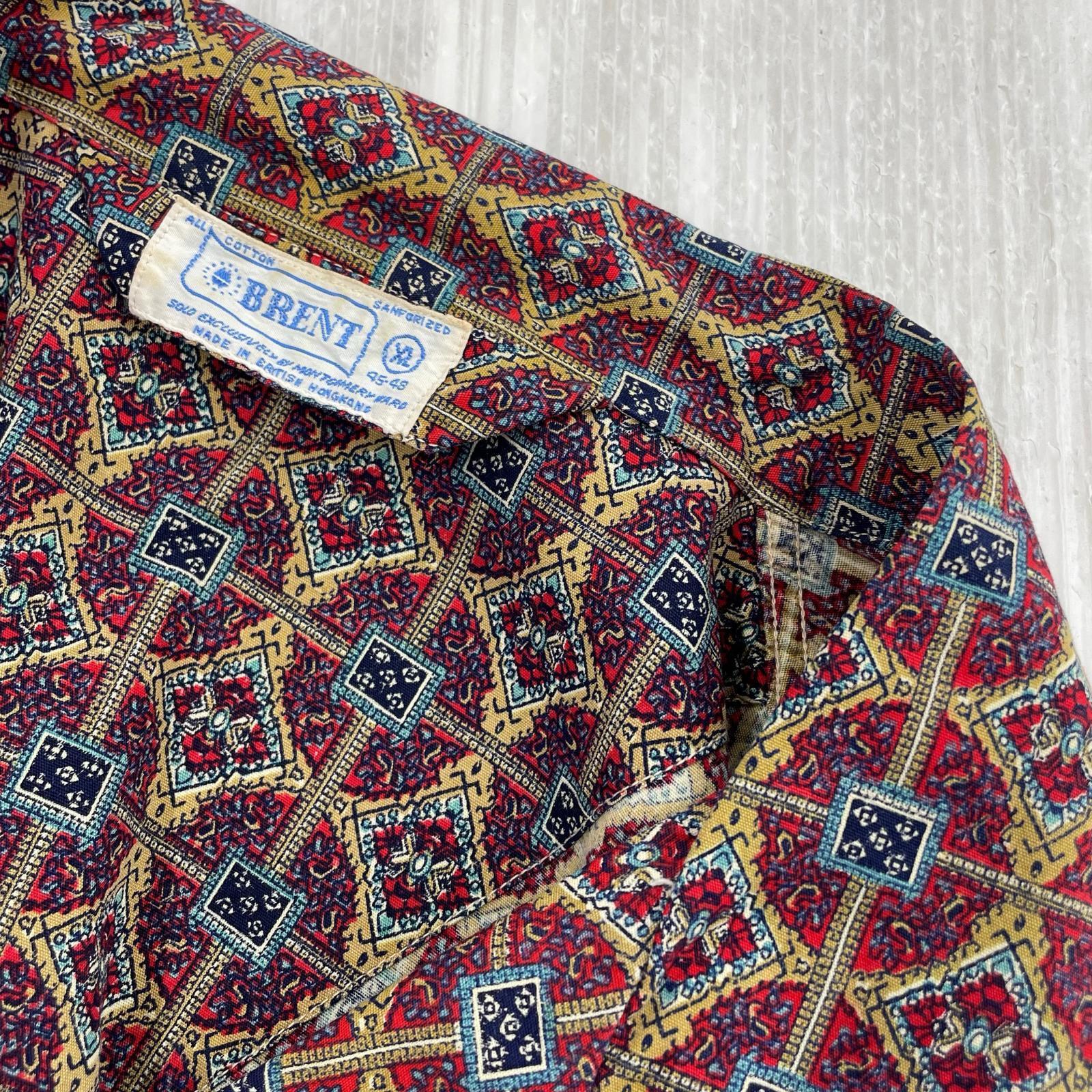 長袖シャツ 60s BRENT 総柄開襟シャツ レッド