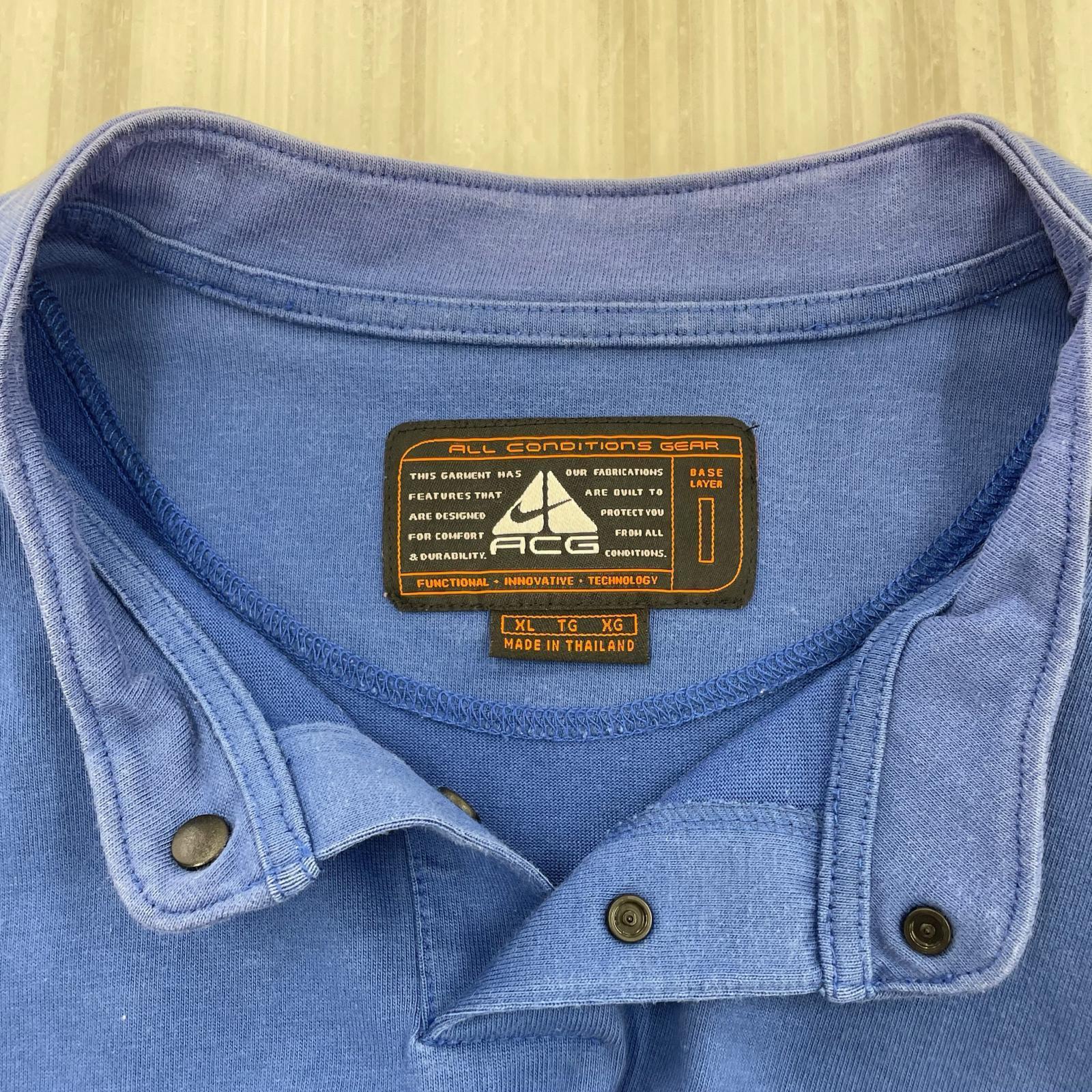 長袖Ｔシャツ ACG 90s ハーフボタンカットソー 青(XL) ブルー