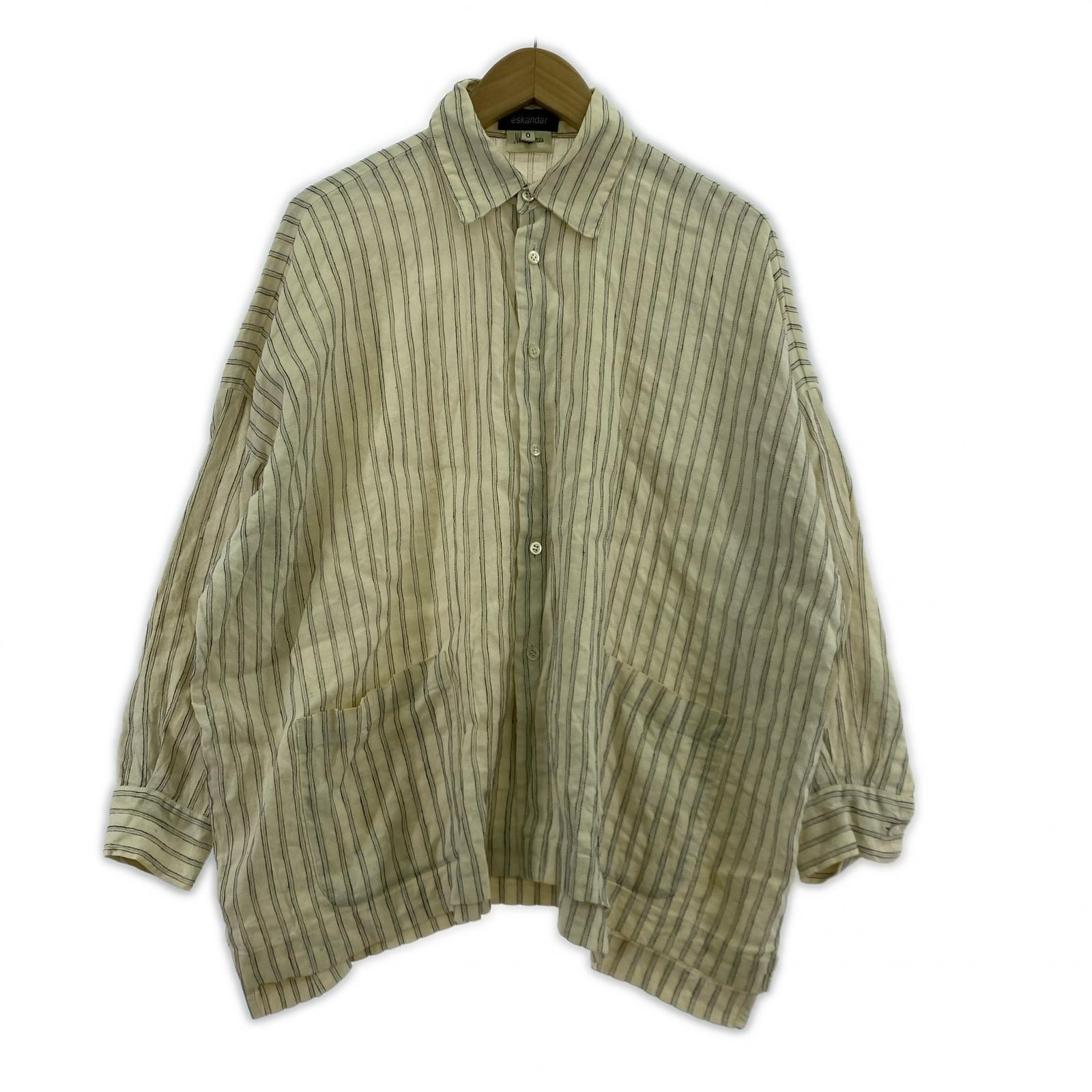 長袖シャツ Eskandar Neiman Marcus ストライプ L/S シャツ 0 ホワイト