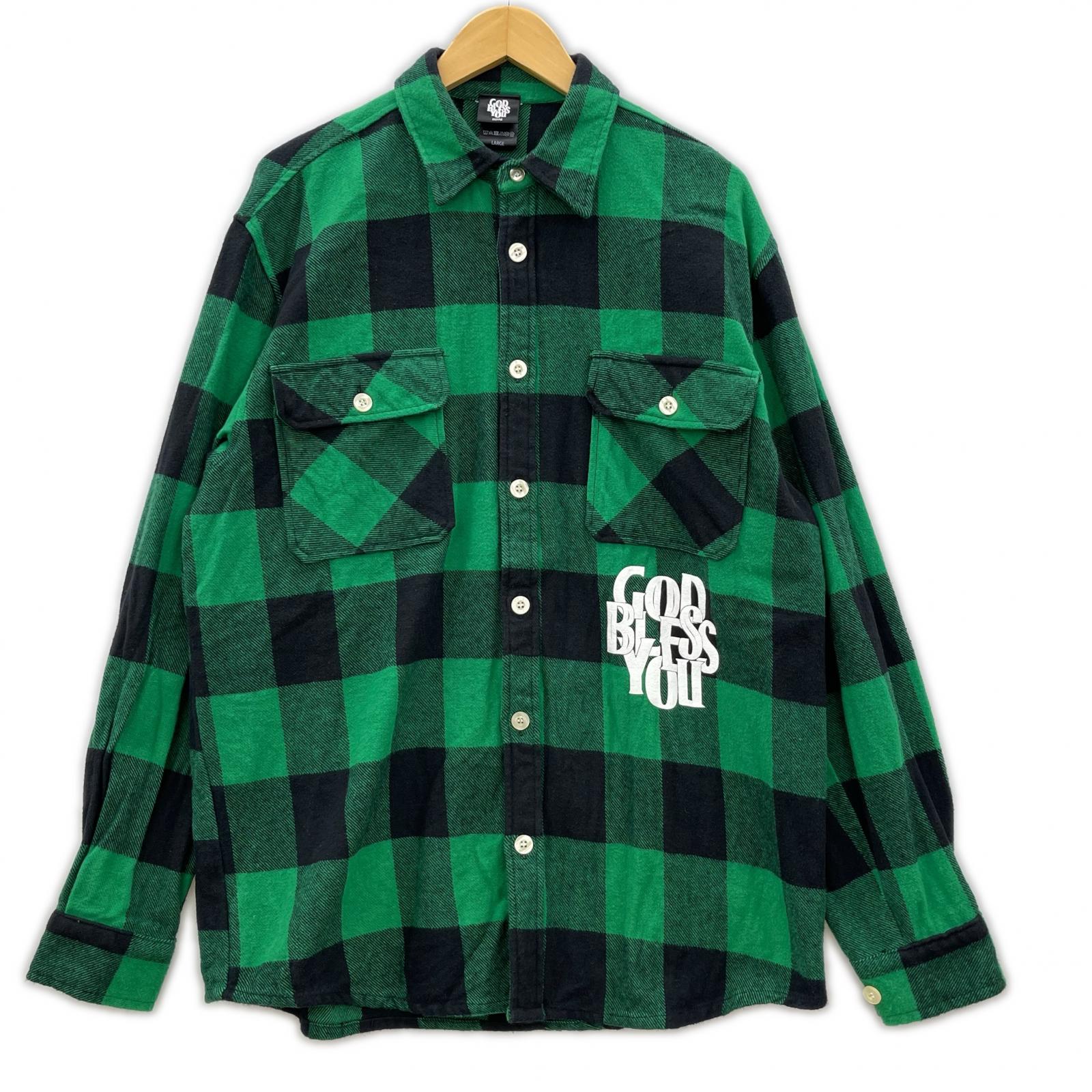 長袖シャツ GOD BLESS YOU チェックシャツ 緑 L L