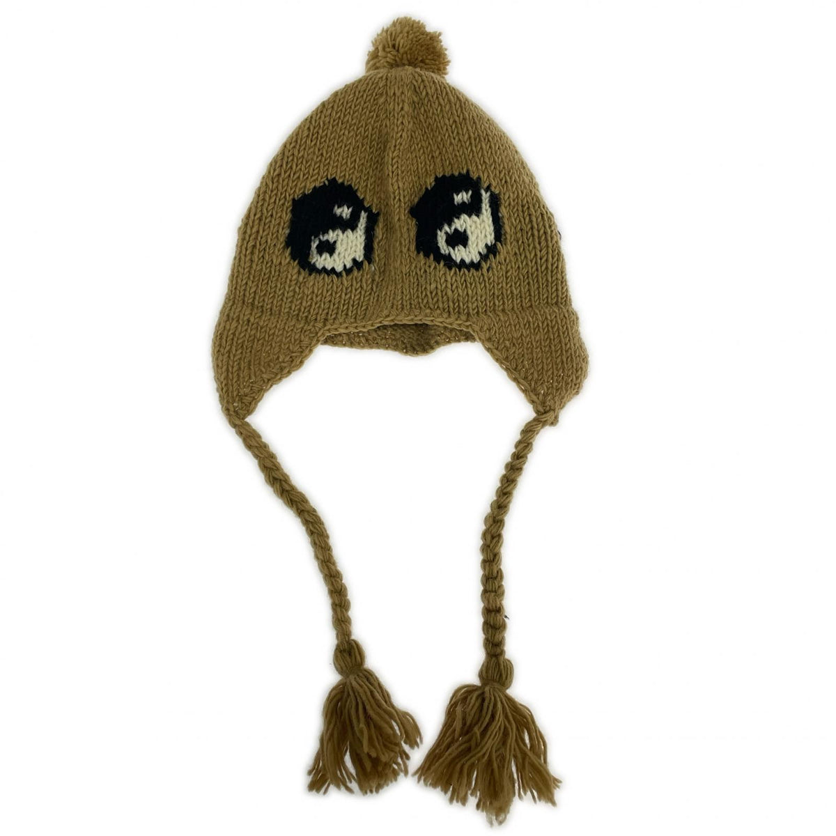 ニットキャップ Knit Cap Ear Muff+POMPOM/ﾌﾞﾗｳﾝ ブラウン