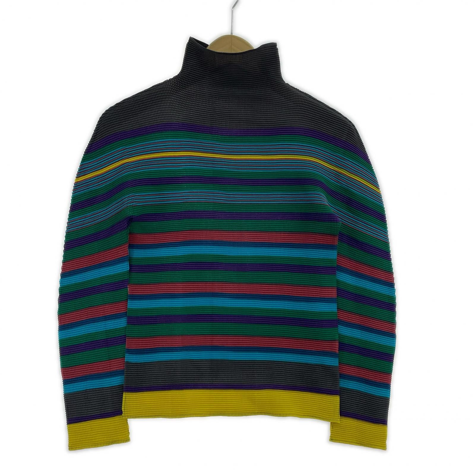 長袖Ｔシャツ Pleated Striped High Neck Pullover マルチカラー