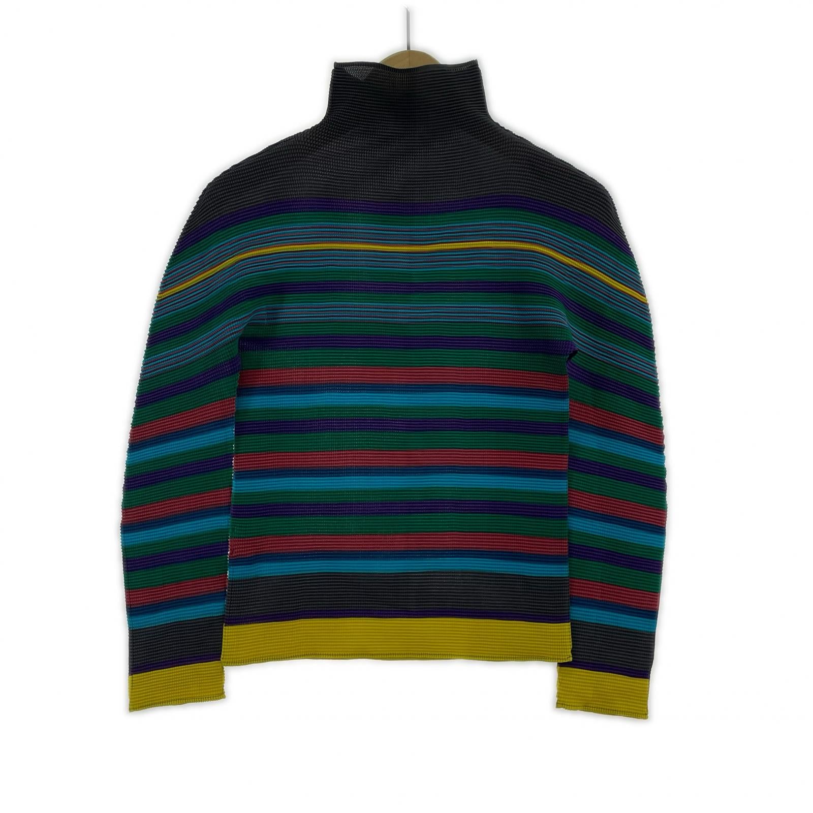 長袖Ｔシャツ Pleated Striped High Neck Pullover マルチカラー