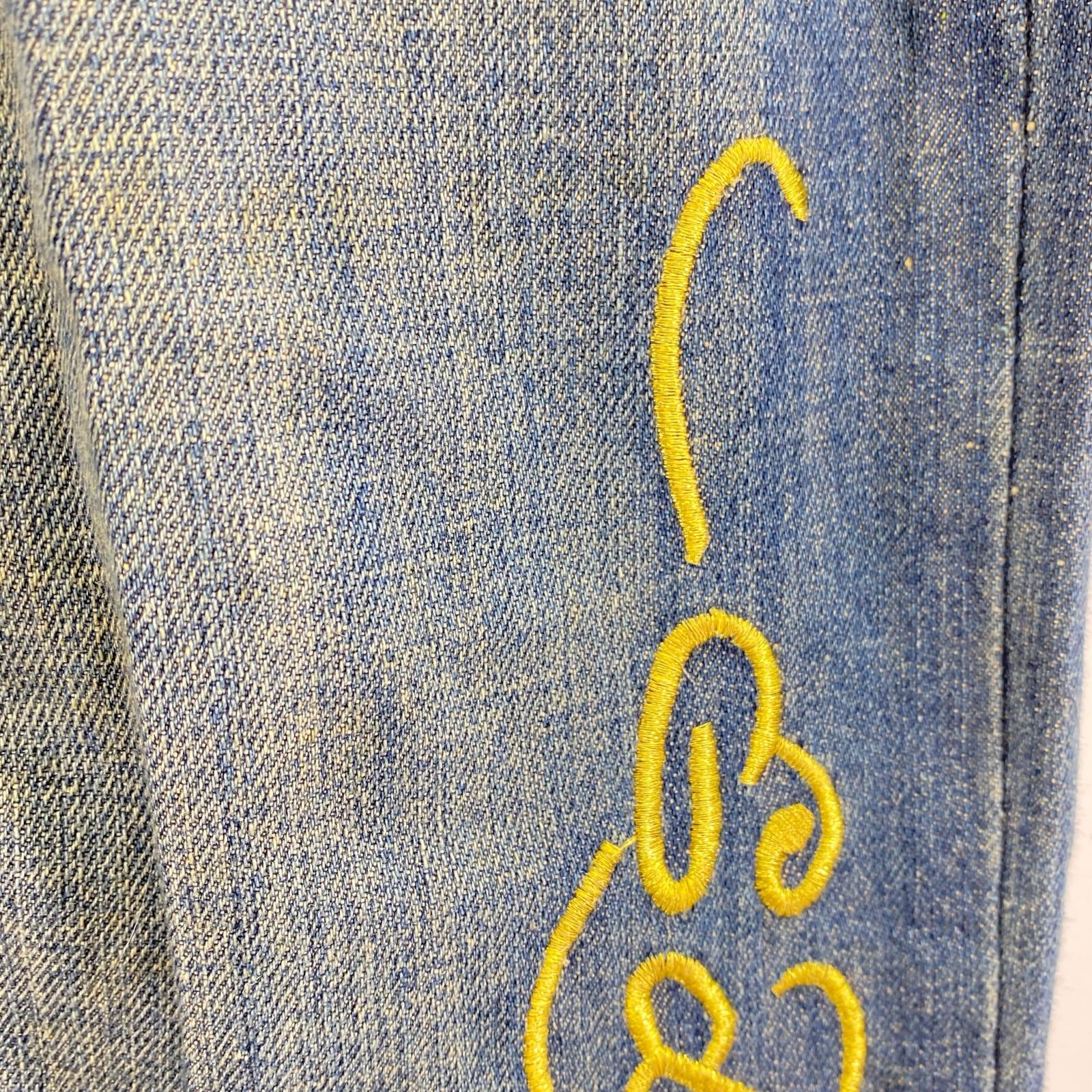 デニムパンツ 刺繍 ダメージ 36 ブルー