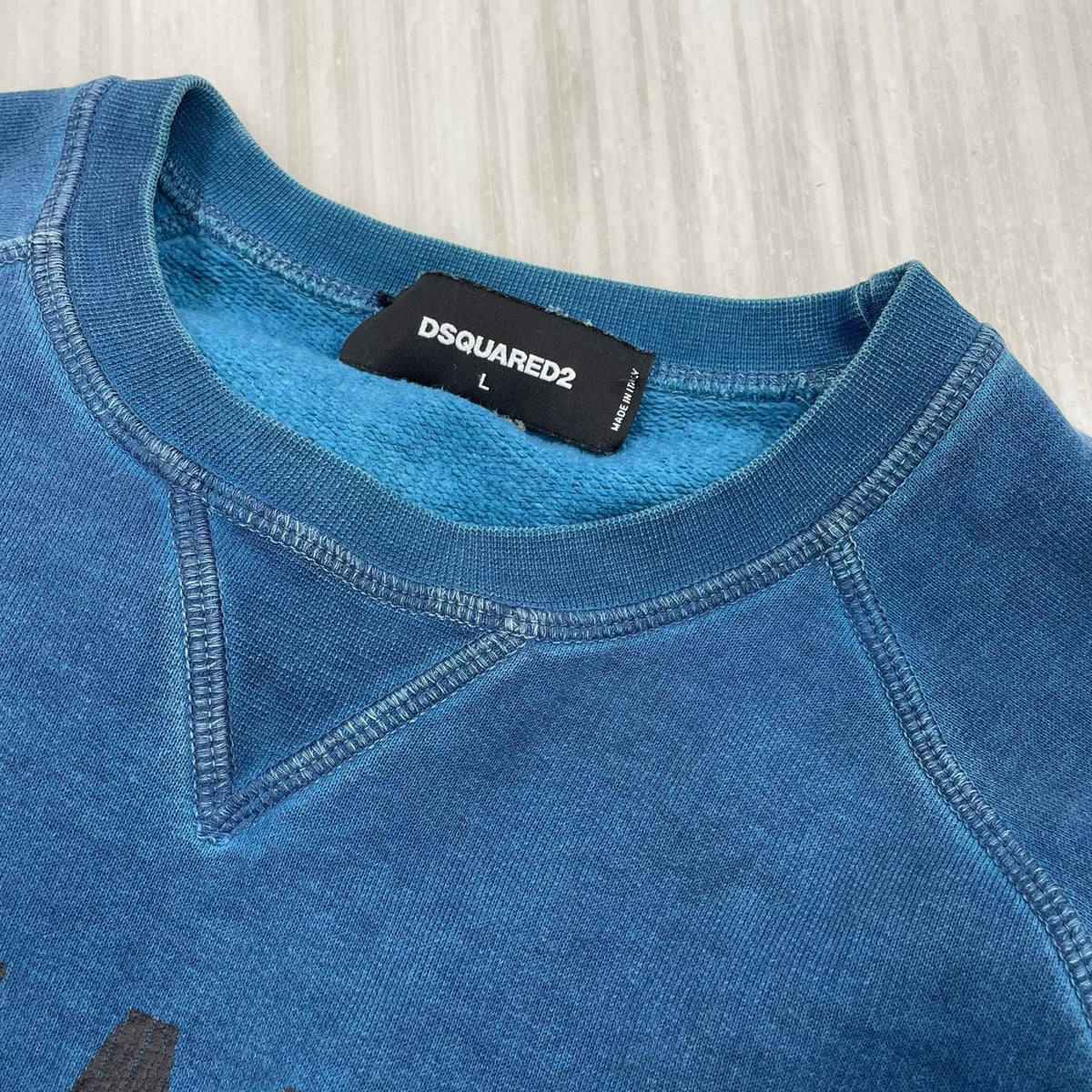 スウェット 16AW ｸﾗｯｸ加工 後染めｽｳｪｯﾄ L ブルー