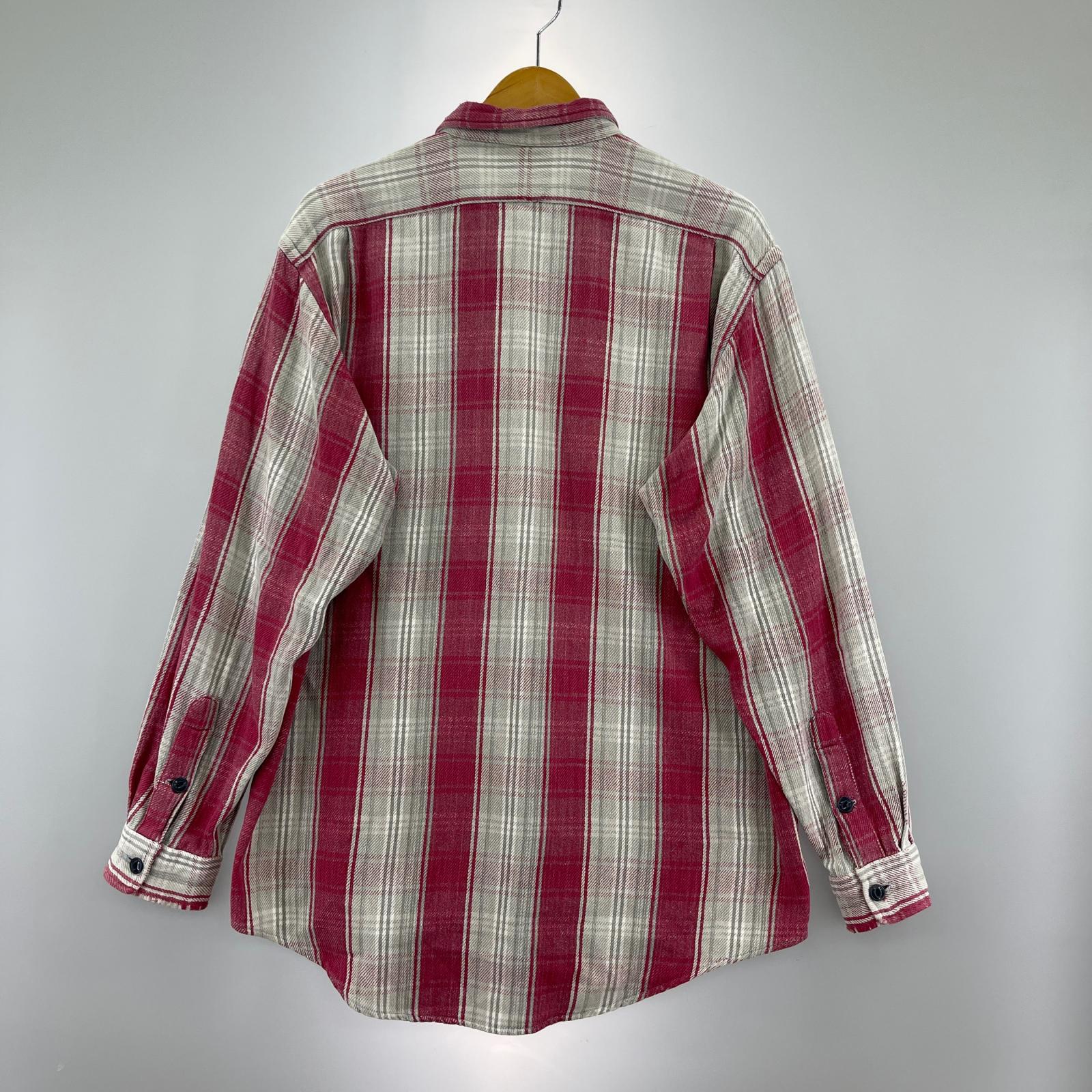 長袖シャツ 90s 三つ星 コットン チェック 赤 (M) M レッド