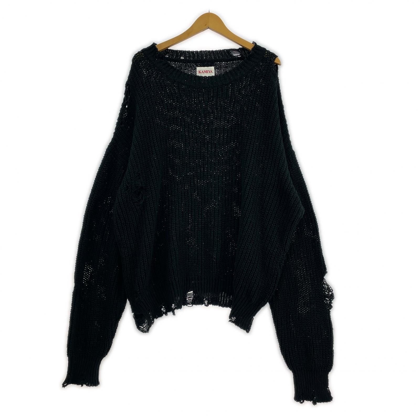 ニット KAMIYA 24SS BORO COTTON KNIT PULLOVER L ブラック