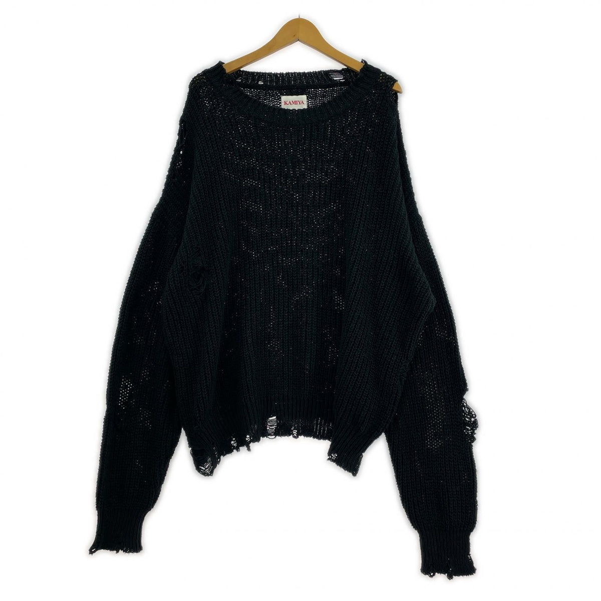 ニット KAMIYA 24SS BORO COTTON KNIT PULLOVER L ブラック
