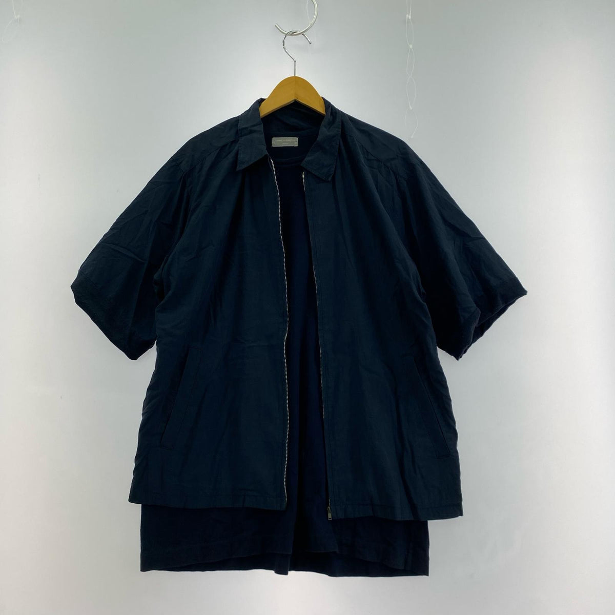 半袖シャツ COMME des GARCONS HOMME 銀タグ 田中オム キュプラ×コットン ドッキングS/Sシャツジャケット ネイビー ネイビー