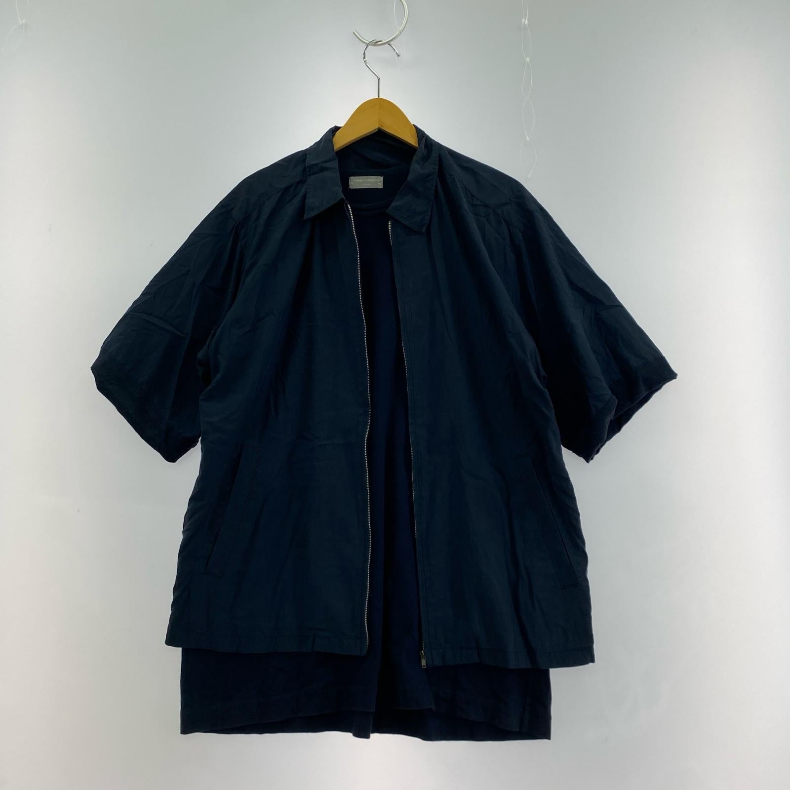 半袖シャツ COMME des GARCONS HOMME 銀タグ 田中オム キュプラ×コットン ドッキングS/Sシャツジャケット ネイビー ネイビー