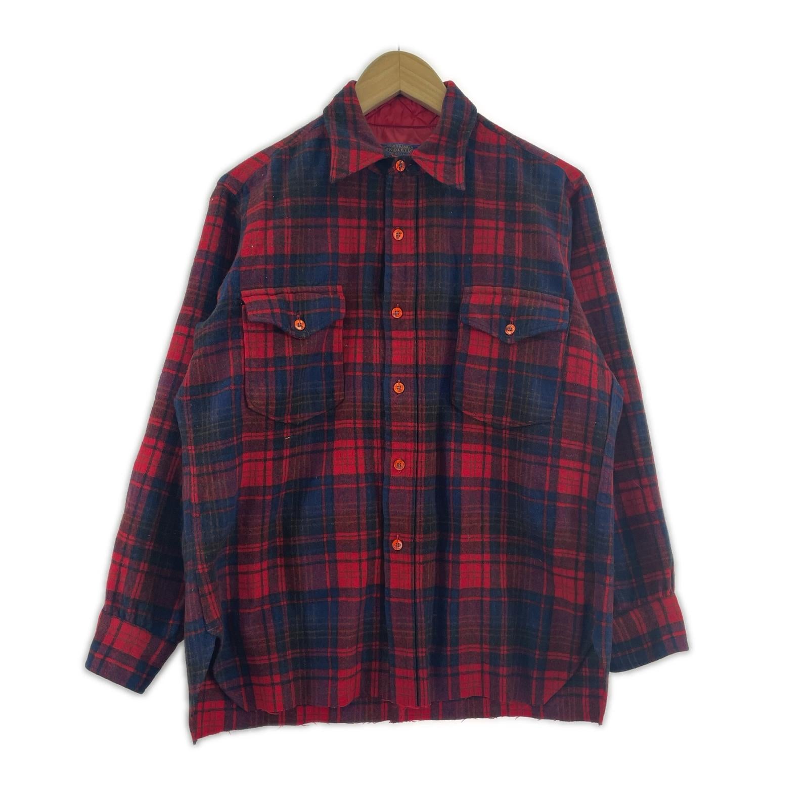 長袖シャツ 70s USA製 ウールチェックシャツ レッド