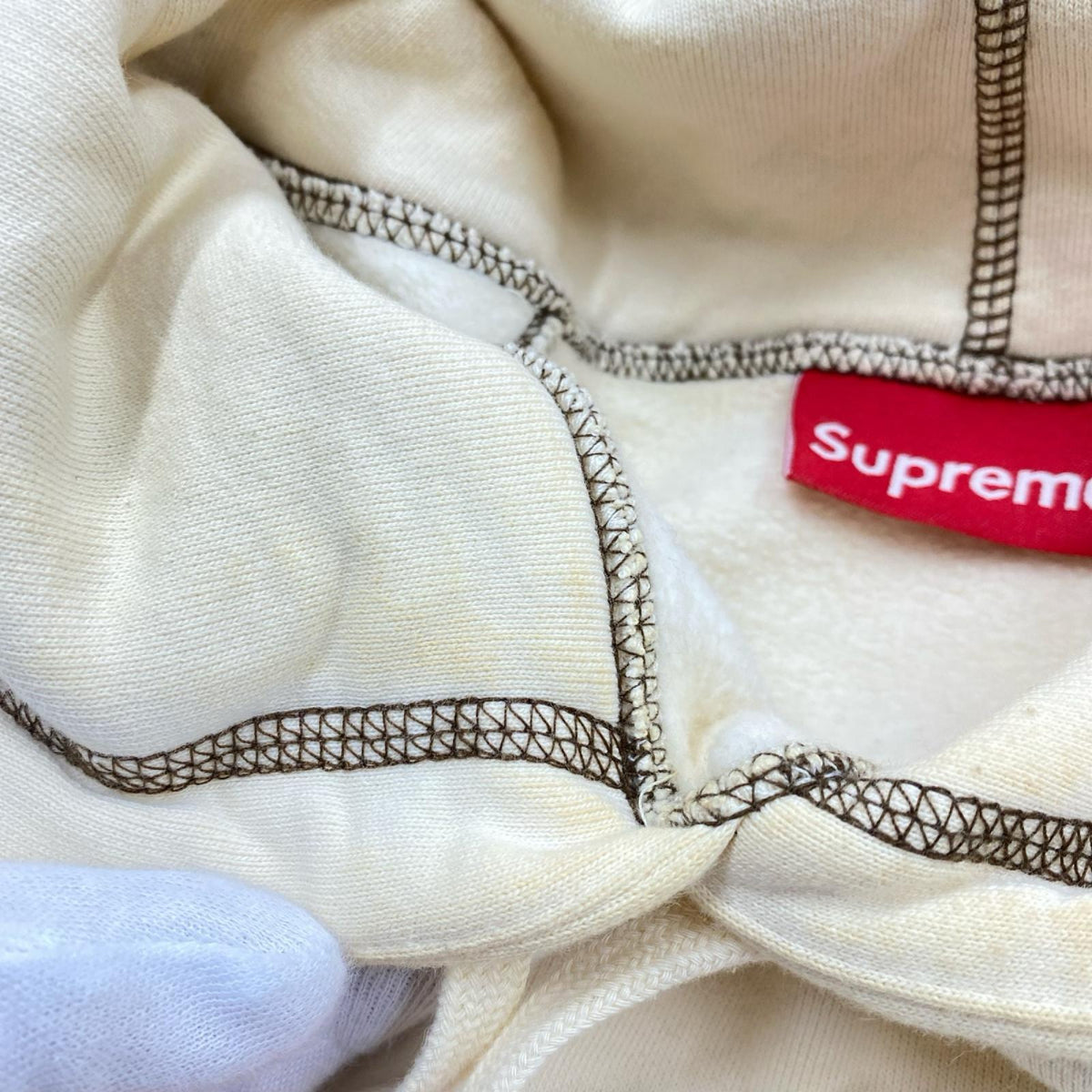 パーカー Paneled Script Hooded Sweatshirt/白 L ベージュ