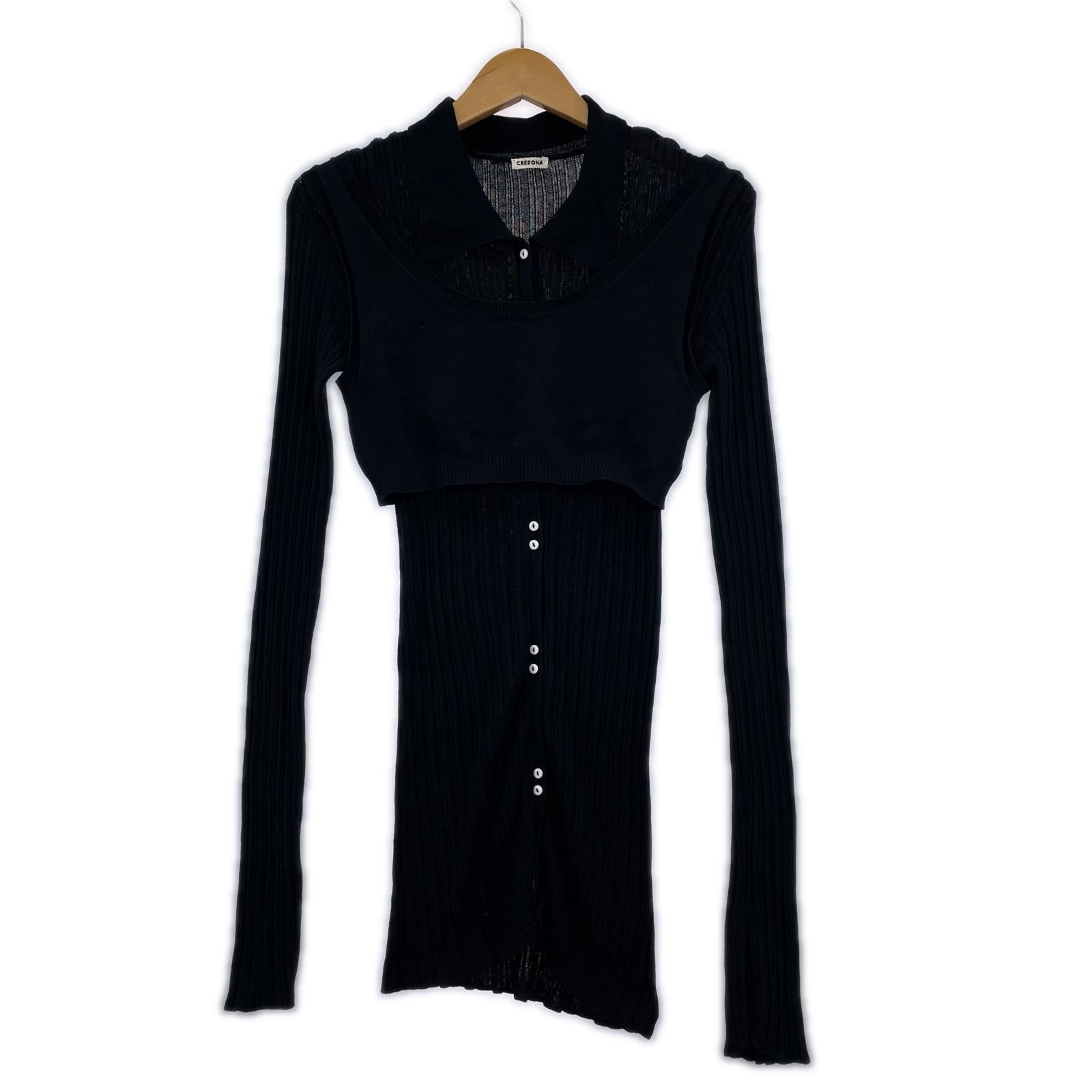 長袖シャツ CREDONA KNIT BUSTIER LONG SHIRTS ブラック