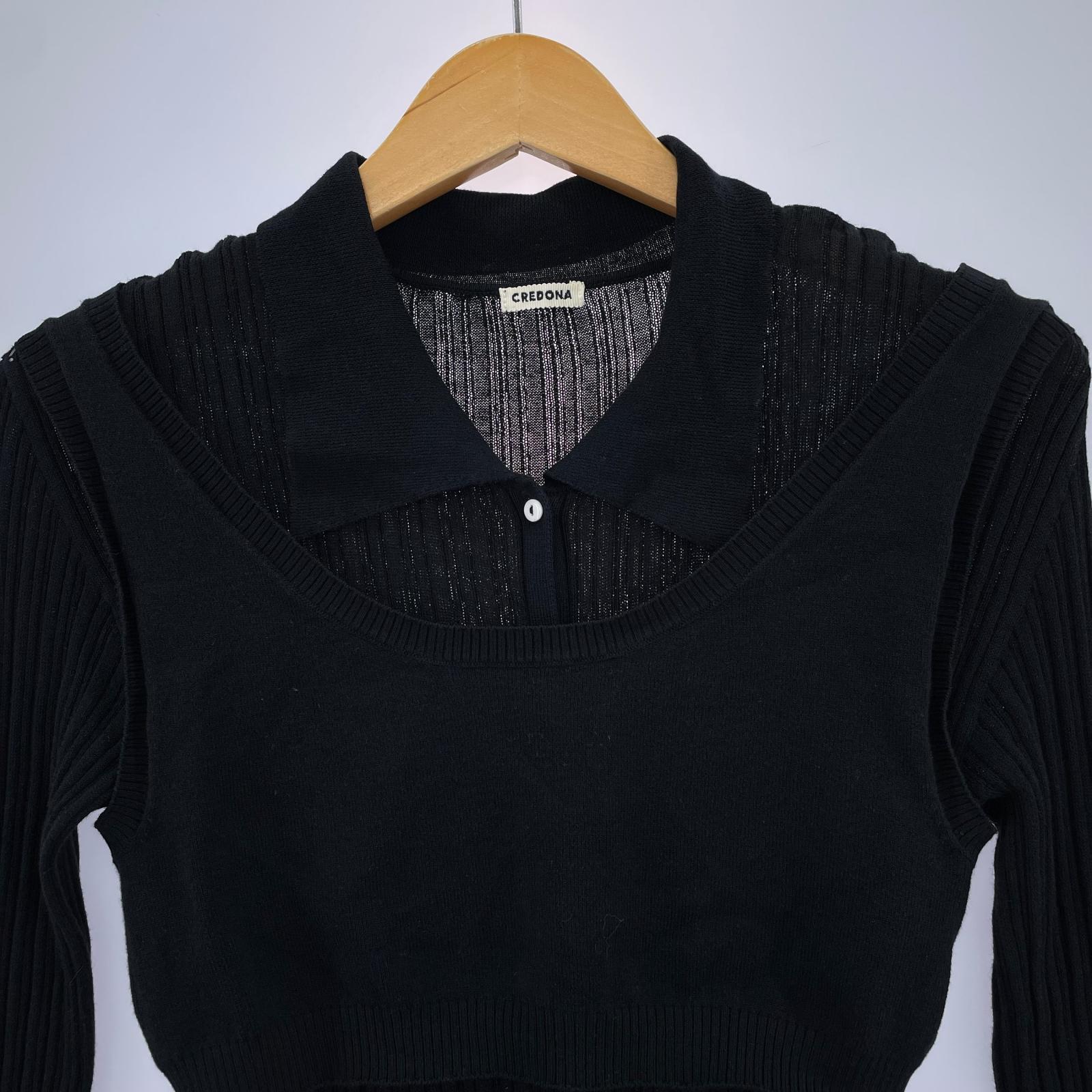 長袖シャツ CREDONA KNIT BUSTIER LONG SHIRTS ブラック