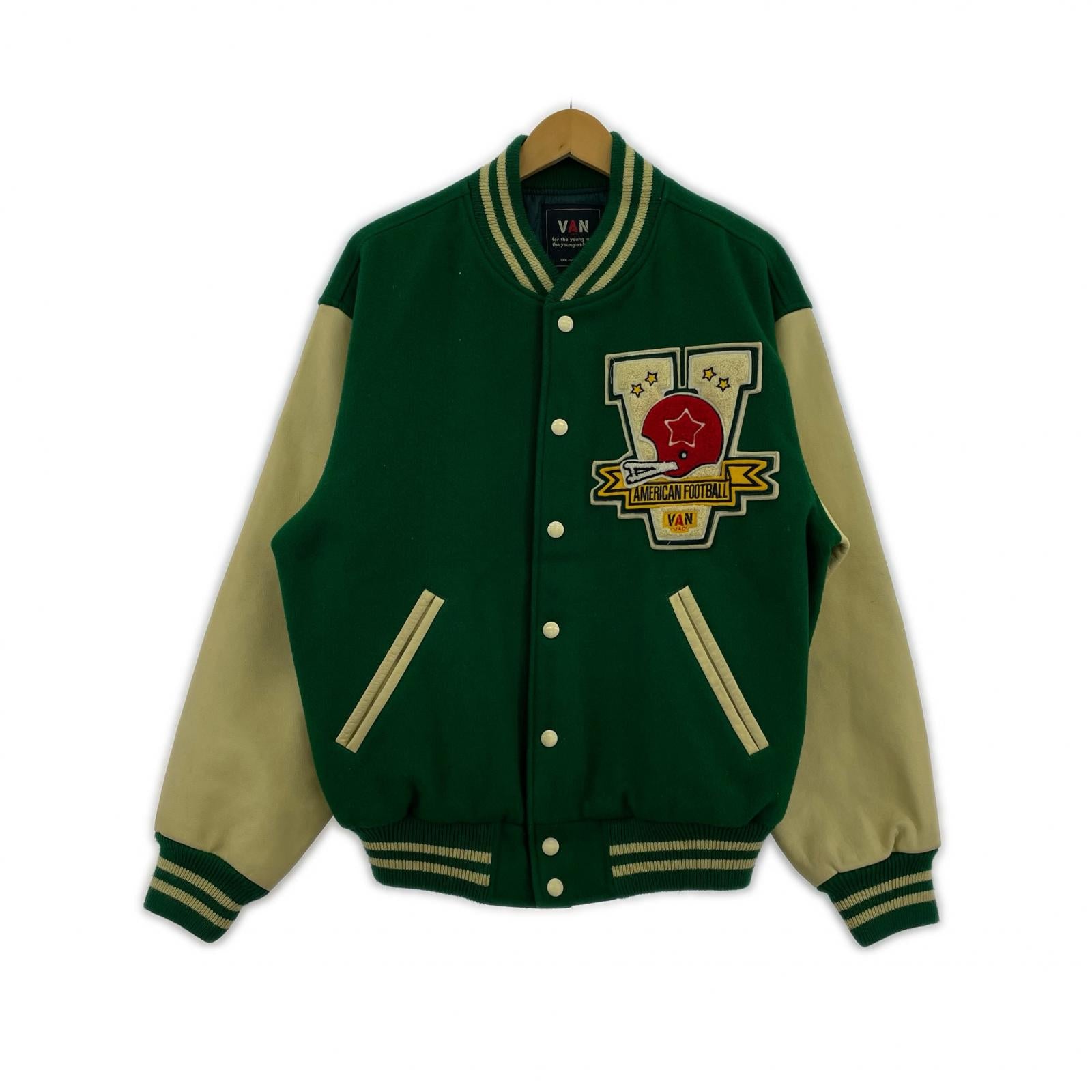 ジャケット 80s~90s 袖レザースタジャン グリーン
