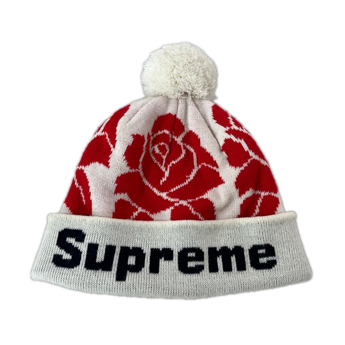 ニットキャップ 22FW Rose Beanie 白/赤