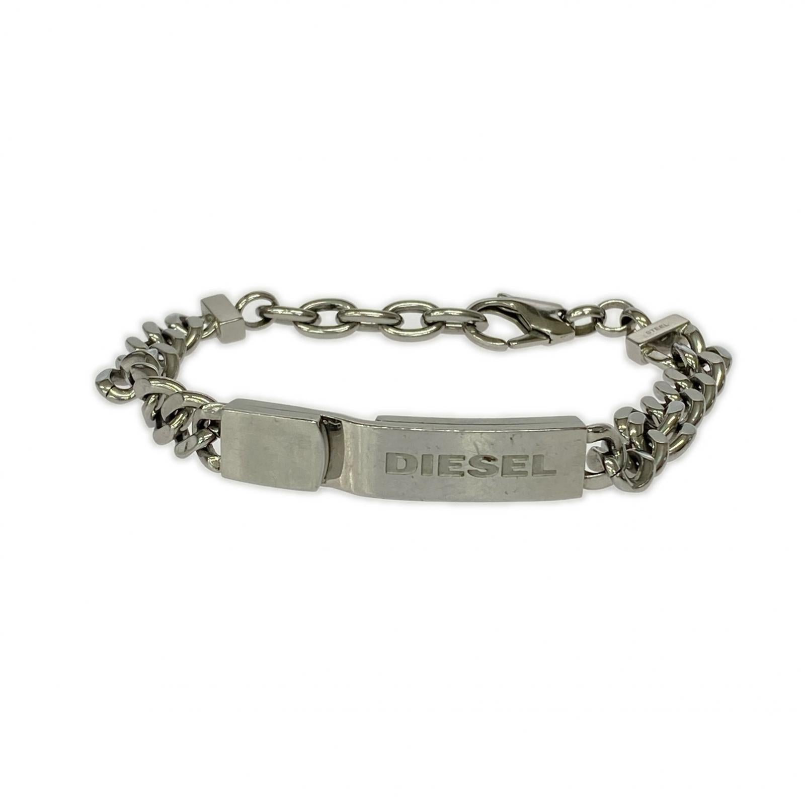 ブレスレット スチール製ロゴプレートチェーンブレスレット シルバー