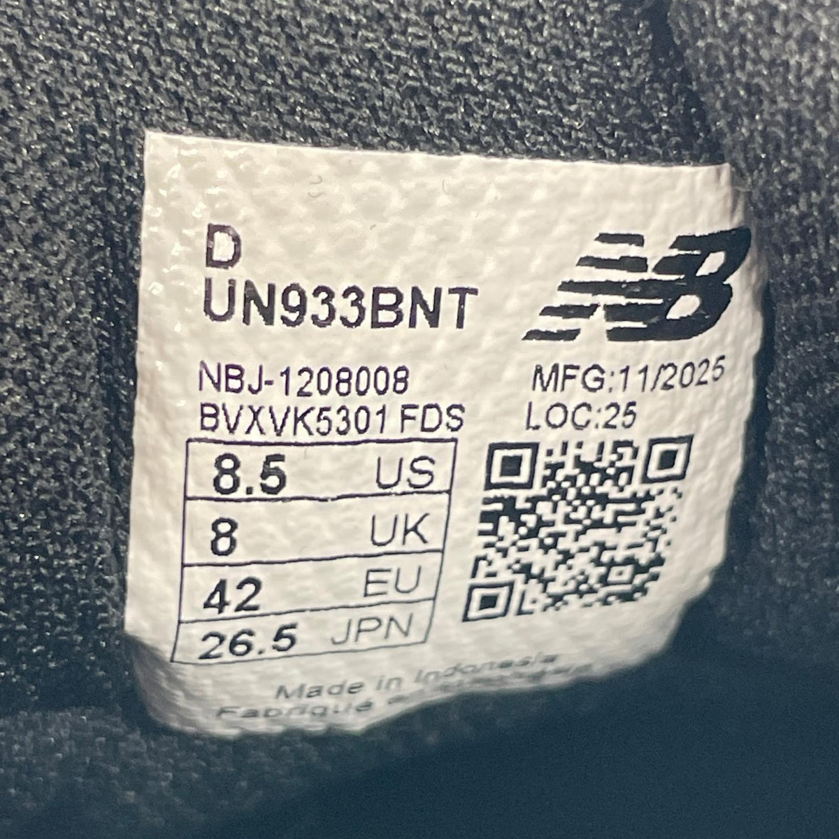 スニーカー NEW BALANCE UN933BNT 黒 (26.5) 26.5cm (US8 1/2 UK8 EU43) ブラック