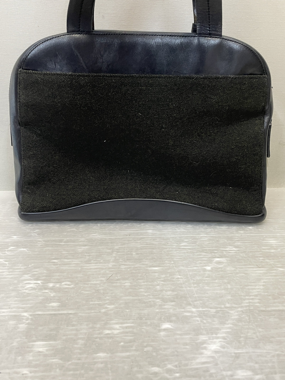 PRADA レザー×ウール ハンドバッグ 黒×カーキ