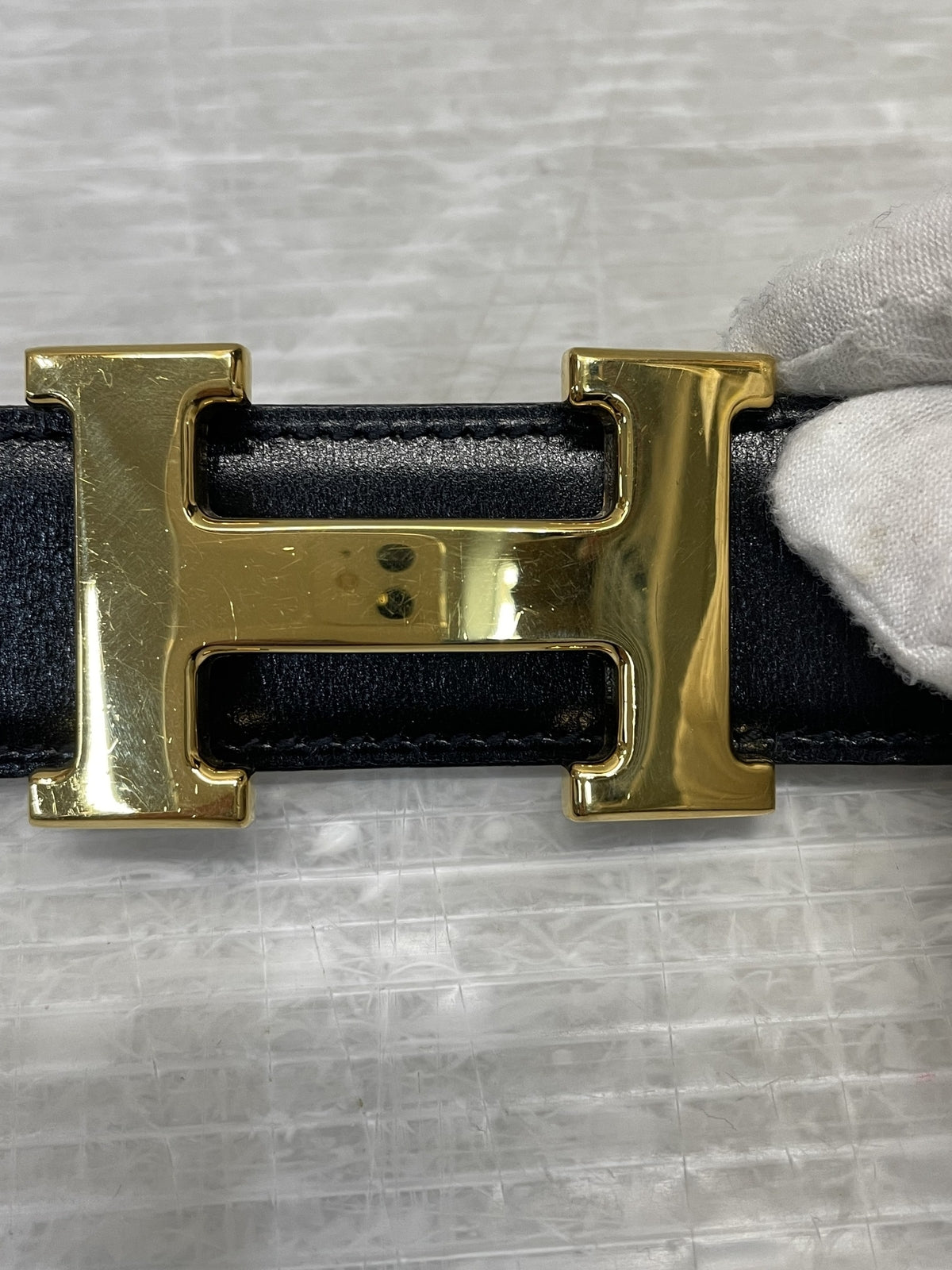 HERMES コンスタンスH レザーベルト 黒×金