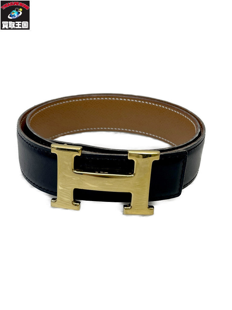 HERMES コンスタンスH レザーベルト 黒×金
