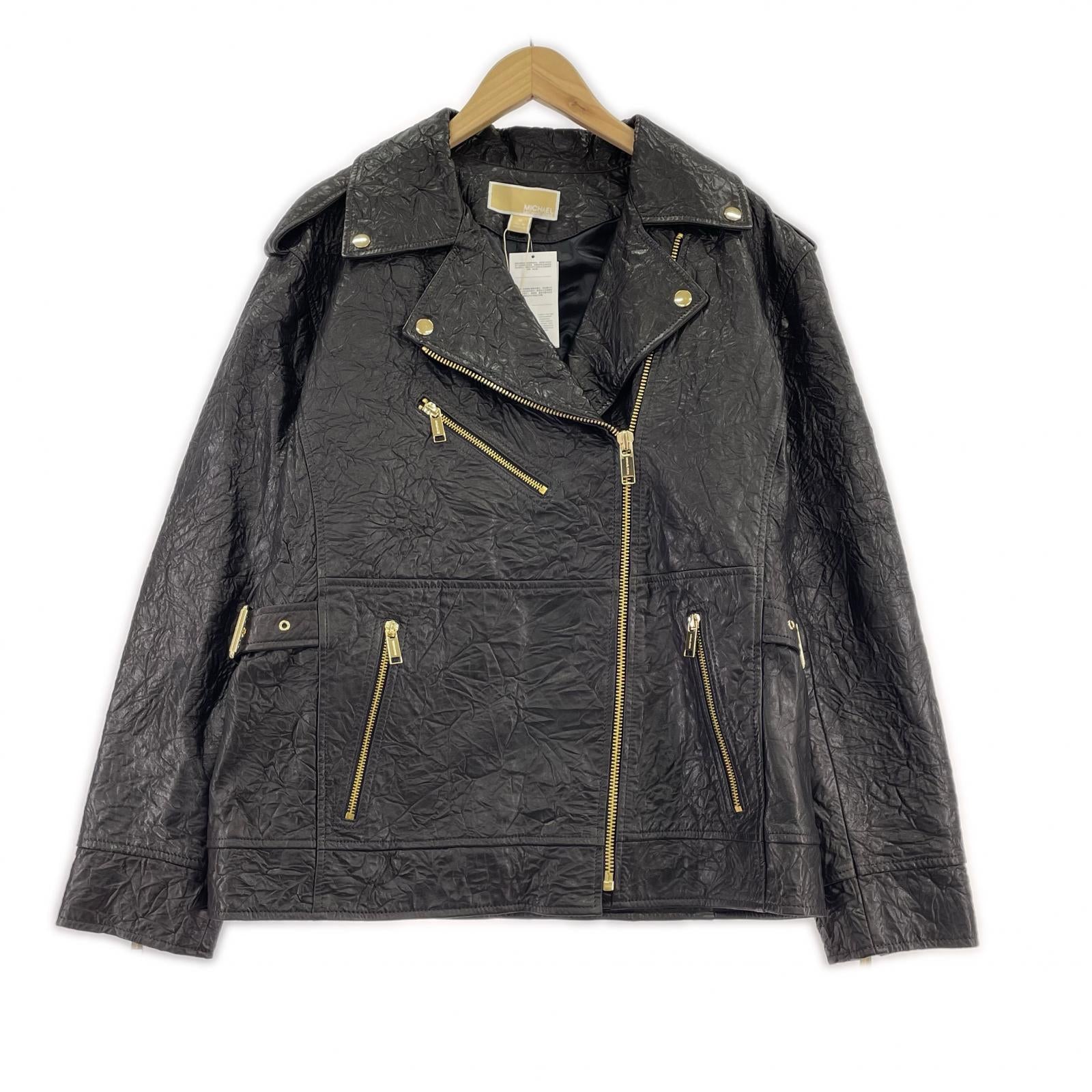 ライダースジャケット Oversized Crinkled Leather Moto Jacket M M ブラック